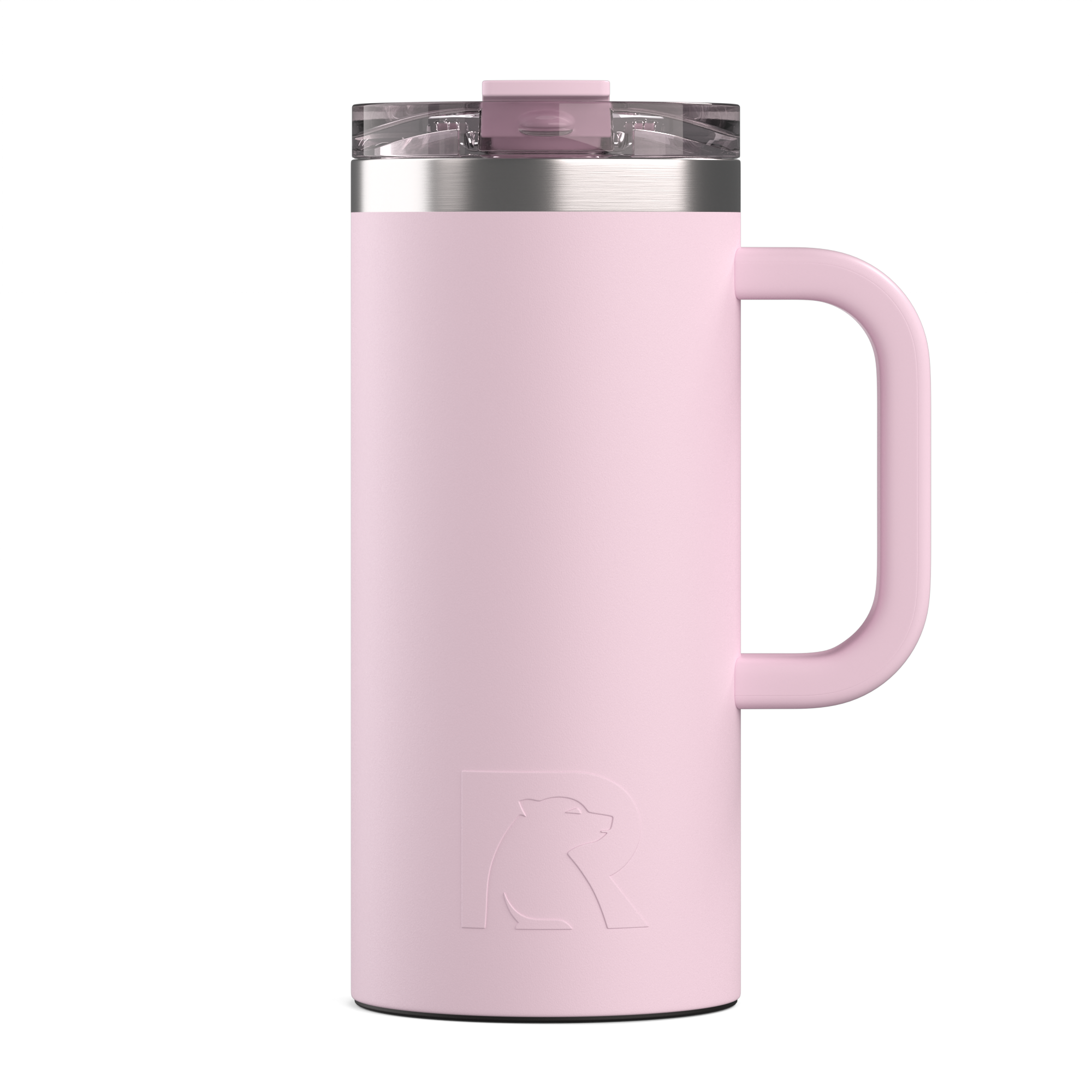 Custom Pale Pink RTIC 16 oz Road Trip Travel Mug, personalized by SanCanDo Swag in Argyle, TX