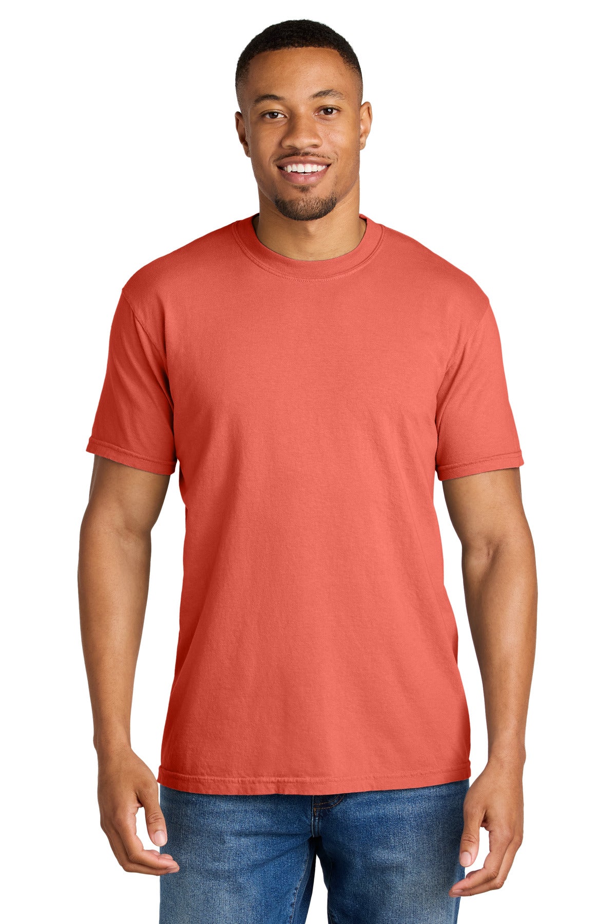 Custom Bright Salmon Heavyweight Tee 1717, personalized by SanCanDo Swag in Argyle, TX