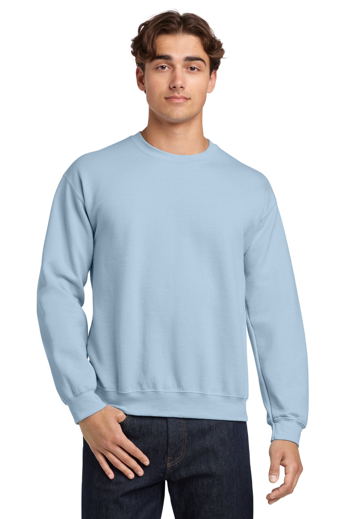 Custom Light Blue Heavy Blend Crewneck 18000, personalized by SanCanDo Swag in Argyle, TX