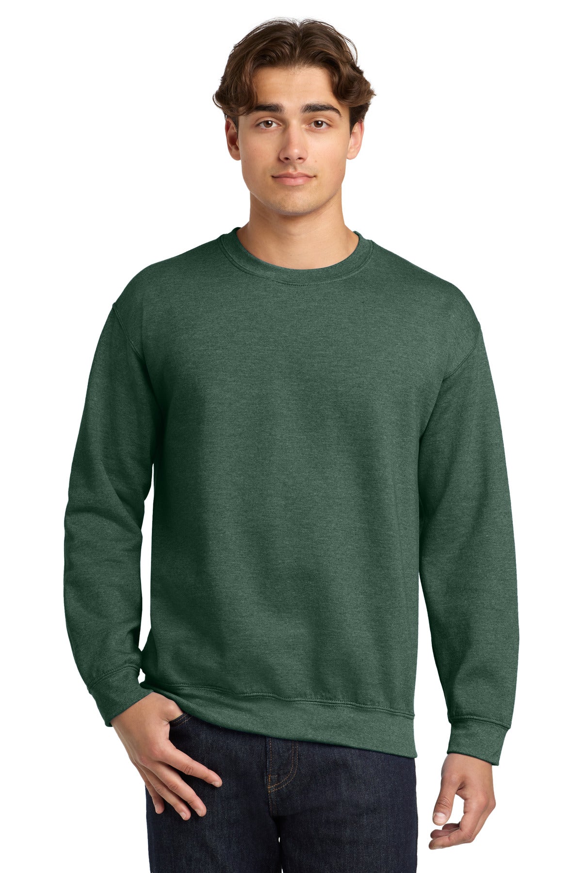 Custom Heather Dark Green Heavy Blend Crewneck 18000, personalized by SanCanDo Swag in Argyle, TX