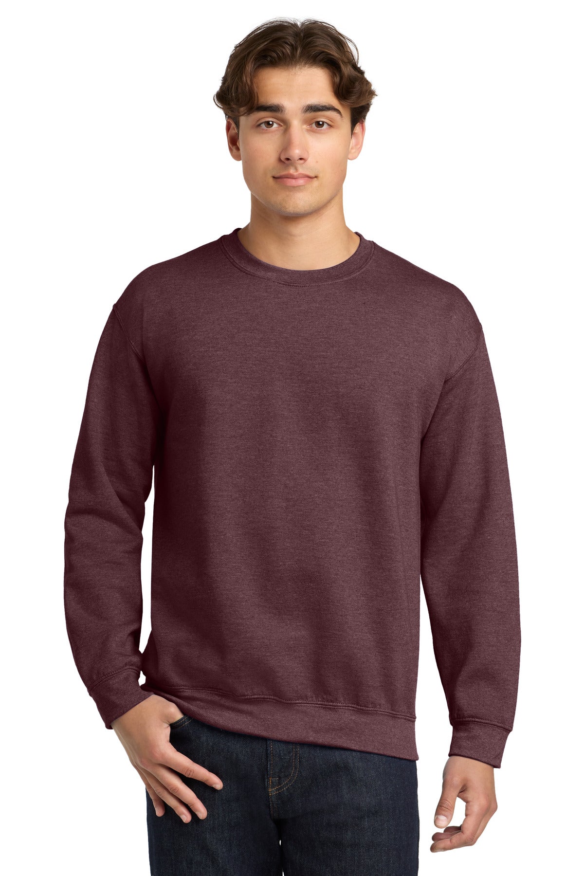 Custom Heather Dark Maroon Heavy Blend Crewneck 18000, personalized by SanCanDo Swag in Argyle, TX