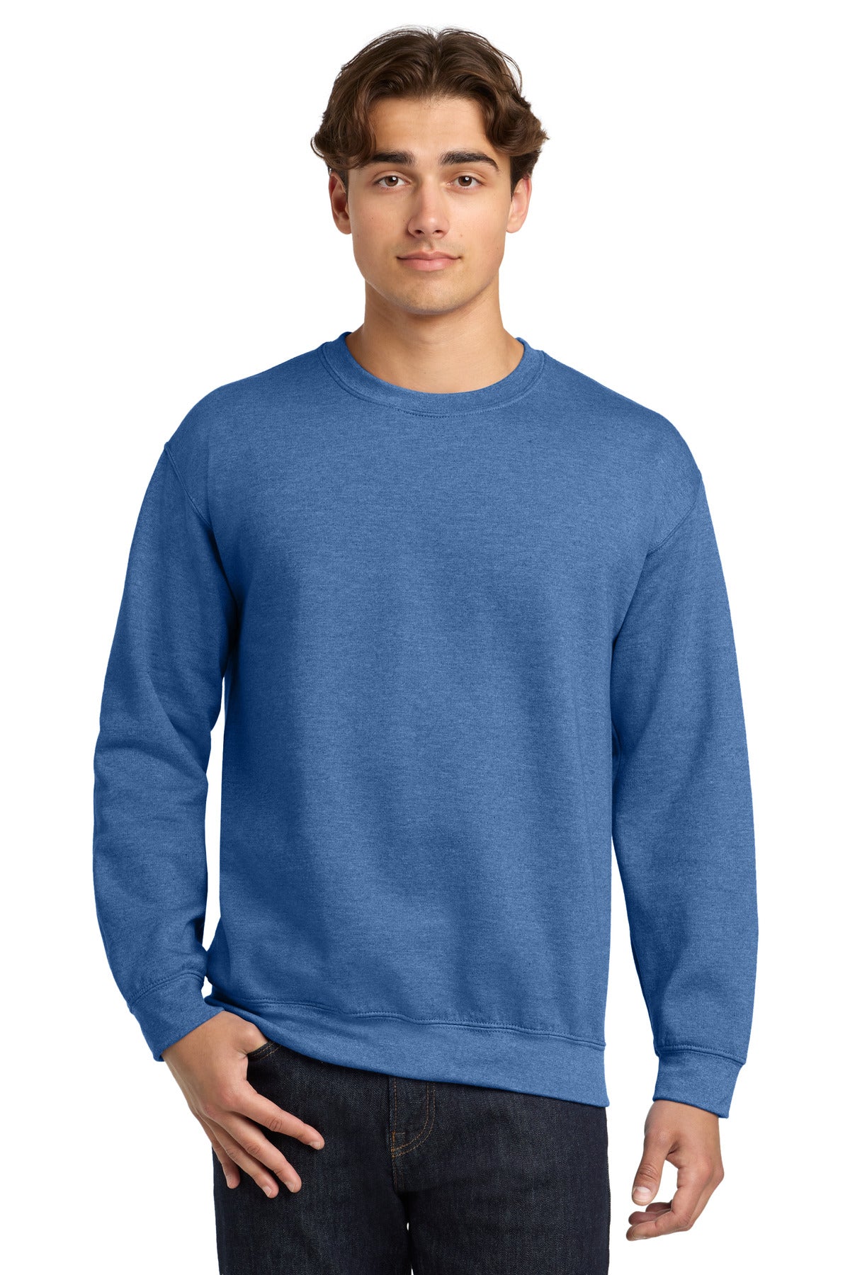 Custom Heather Deep Royal Heavy Blend Crewneck 18000, personalized by SanCanDo Swag in Argyle, TX