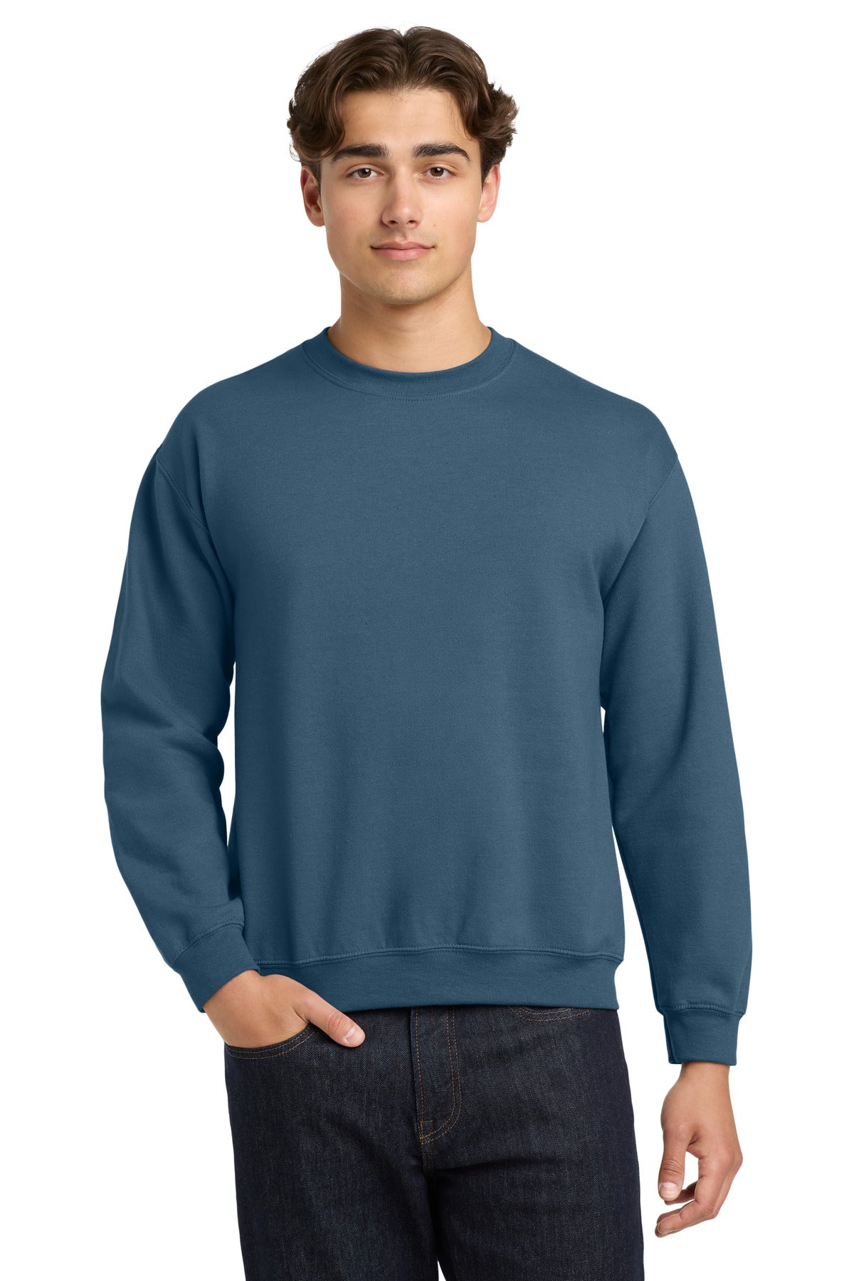 Custom Indigo Blue Heavy Blend Crewneck 18000, personalized by SanCanDo Swag in Argyle, TX