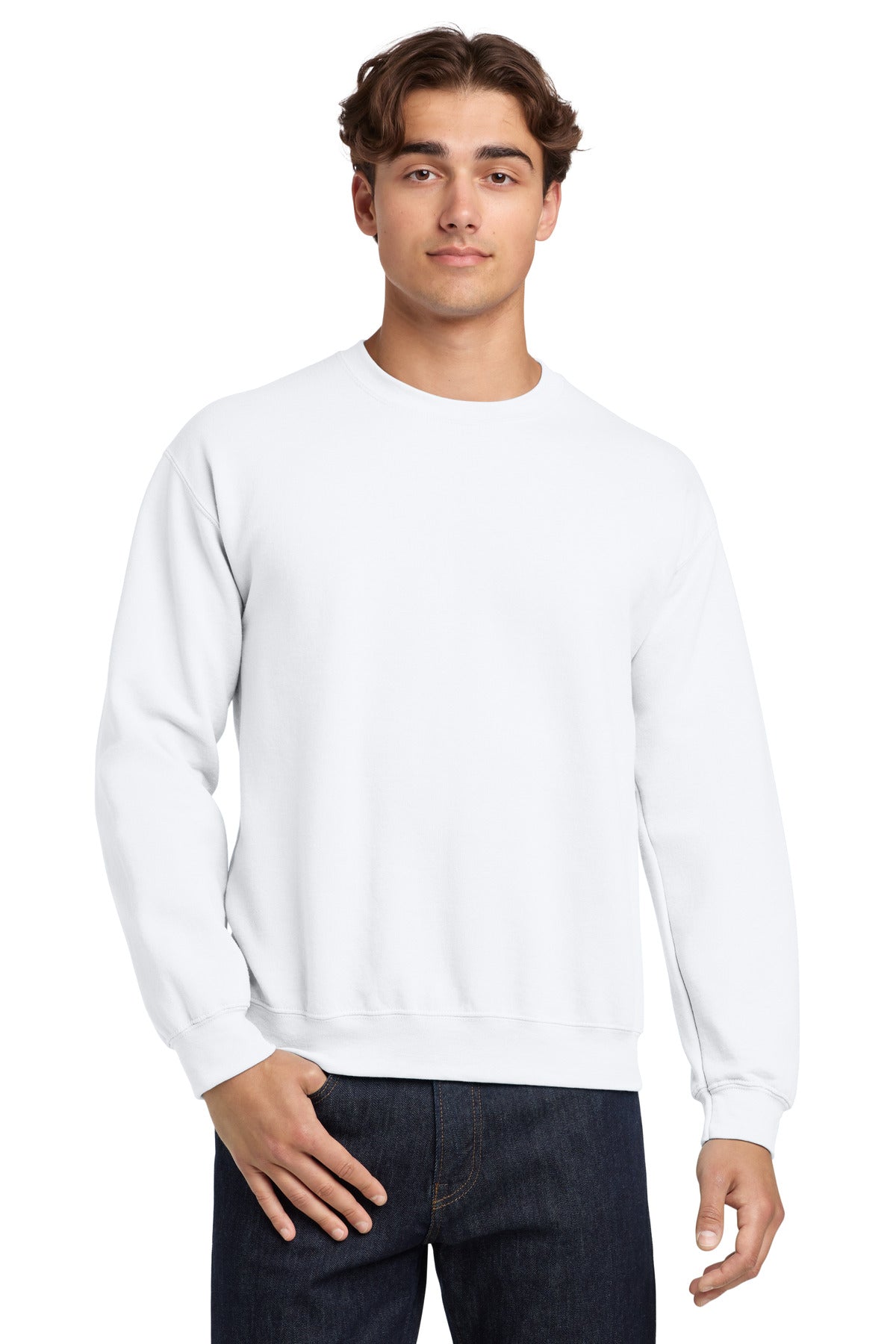 Custom White Heavy Blend Crewneck 18000, personalized by SanCanDo Swag in Argyle, TX