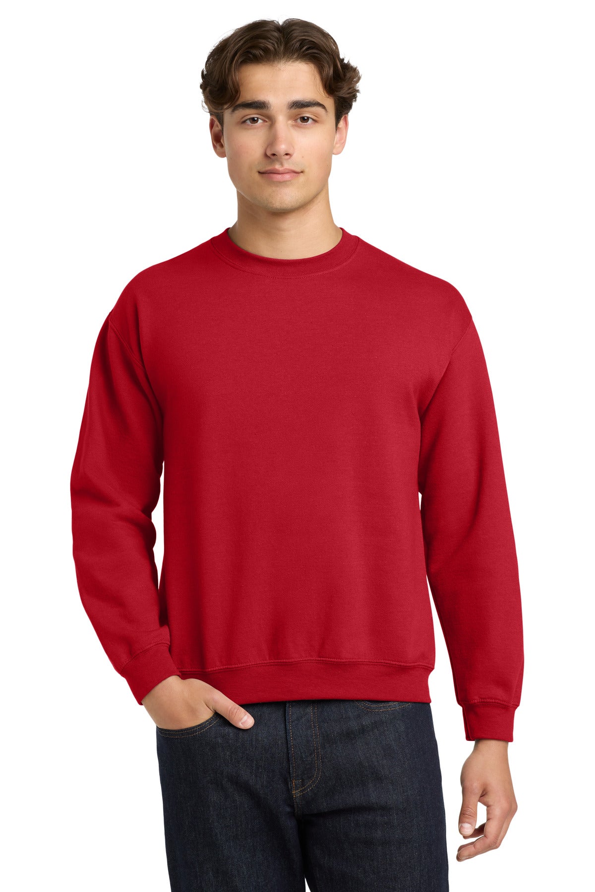 Custom Red Heavy Blend Crewneck 18000, personalized by SanCanDo Swag in Argyle, TX