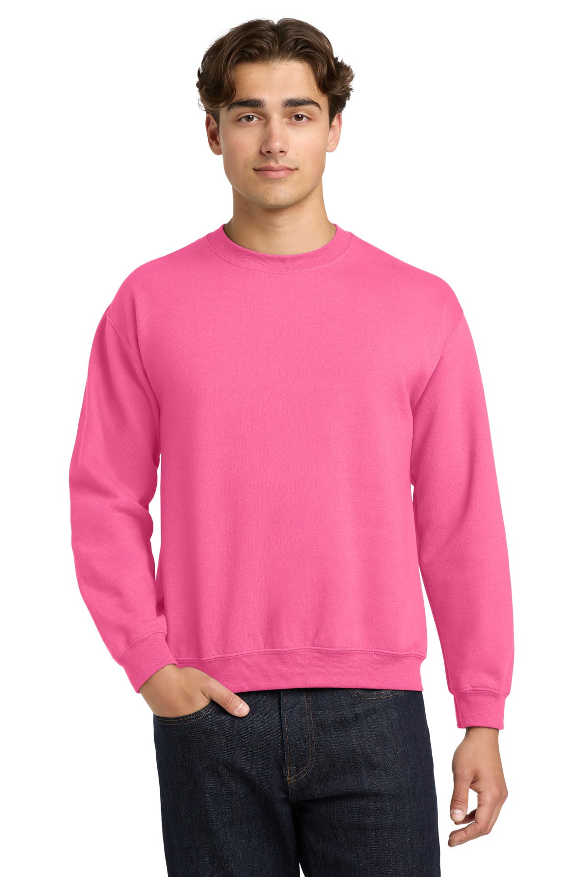 Custom Safety Pink Heavy Blend Crewneck 18000, personalized by SanCanDo Swag in Argyle, TX