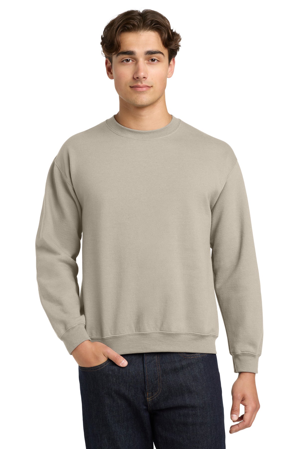 Custom Sand Heavy Blend Crewneck 18000, personalized by SanCanDo Swag in Argyle, TX
