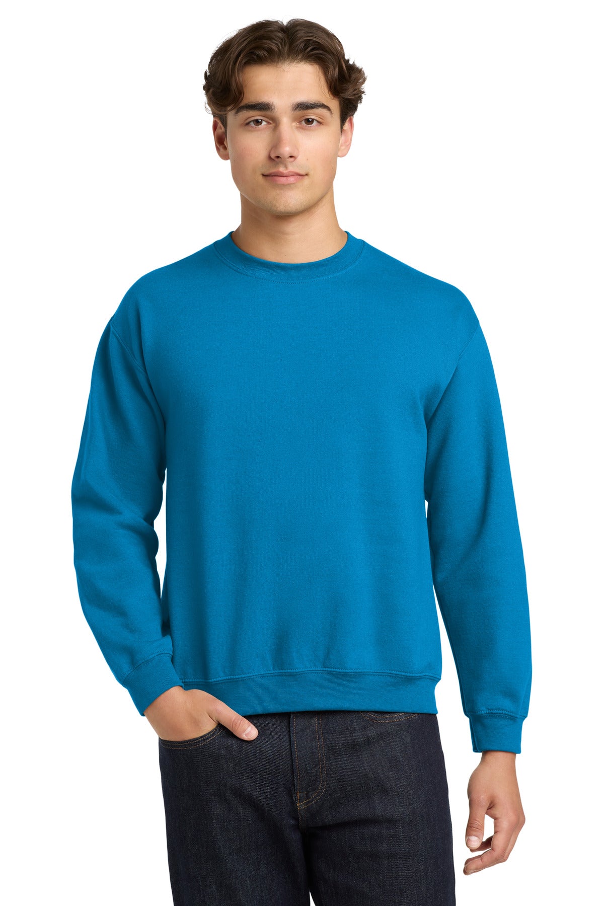 Custom Sapphire Heavy Blend Crewneck 18000, personalized by SanCanDo Swag in Argyle, TX