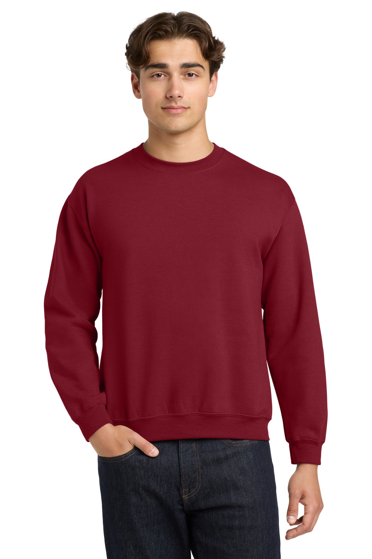 Custom Cardinal Red Heavy Blend Crewneck 18000, personalized by SanCanDo Swag in Argyle, TX