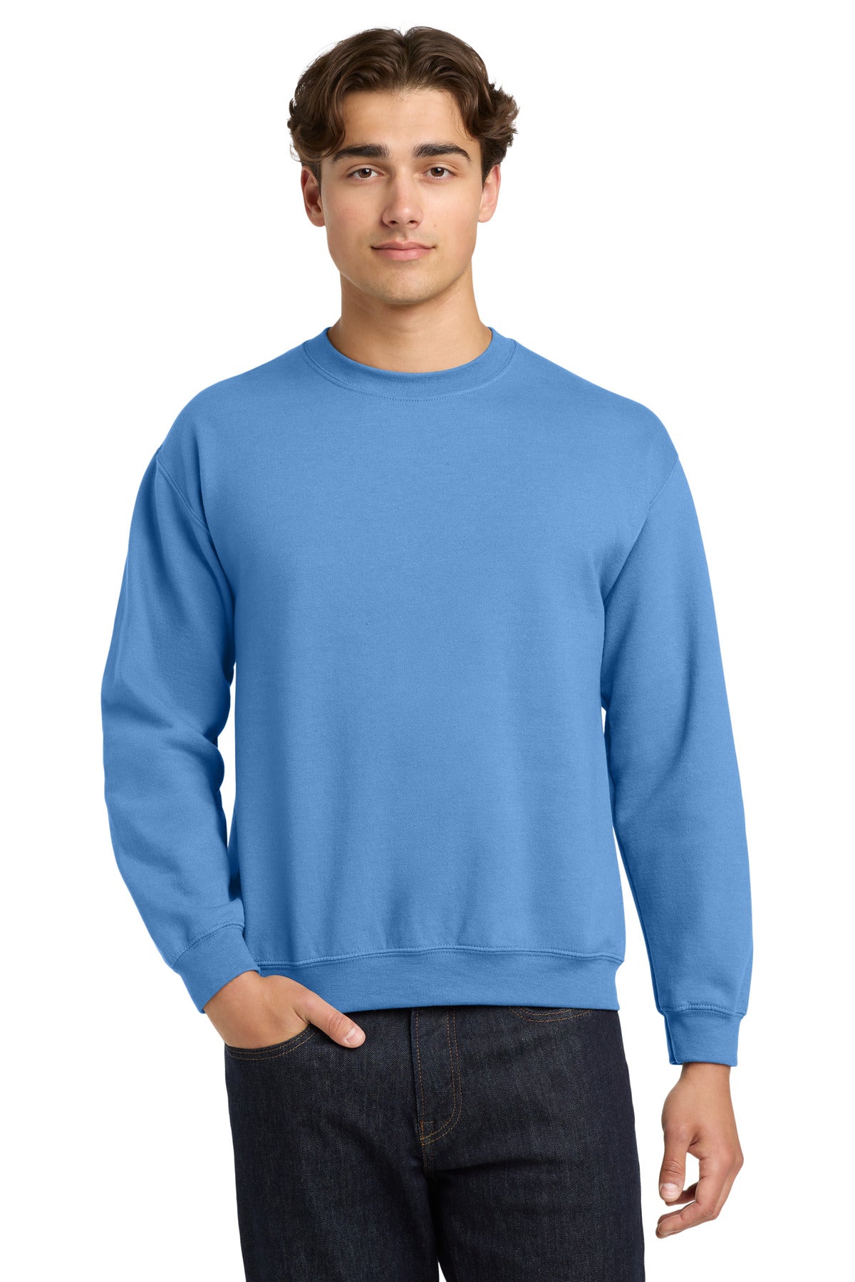 Custom Carolina Blue Heavy Blend Crewneck 18000, personalized by SanCanDo Swag in Argyle, TX
