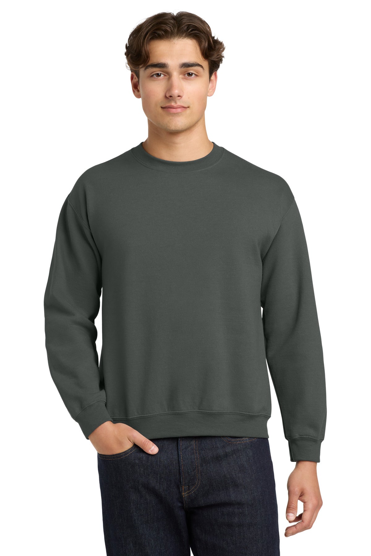 Custom Charcoal Heavy Blend Crewneck 18000, personalized by SanCanDo Swag in Argyle, TX