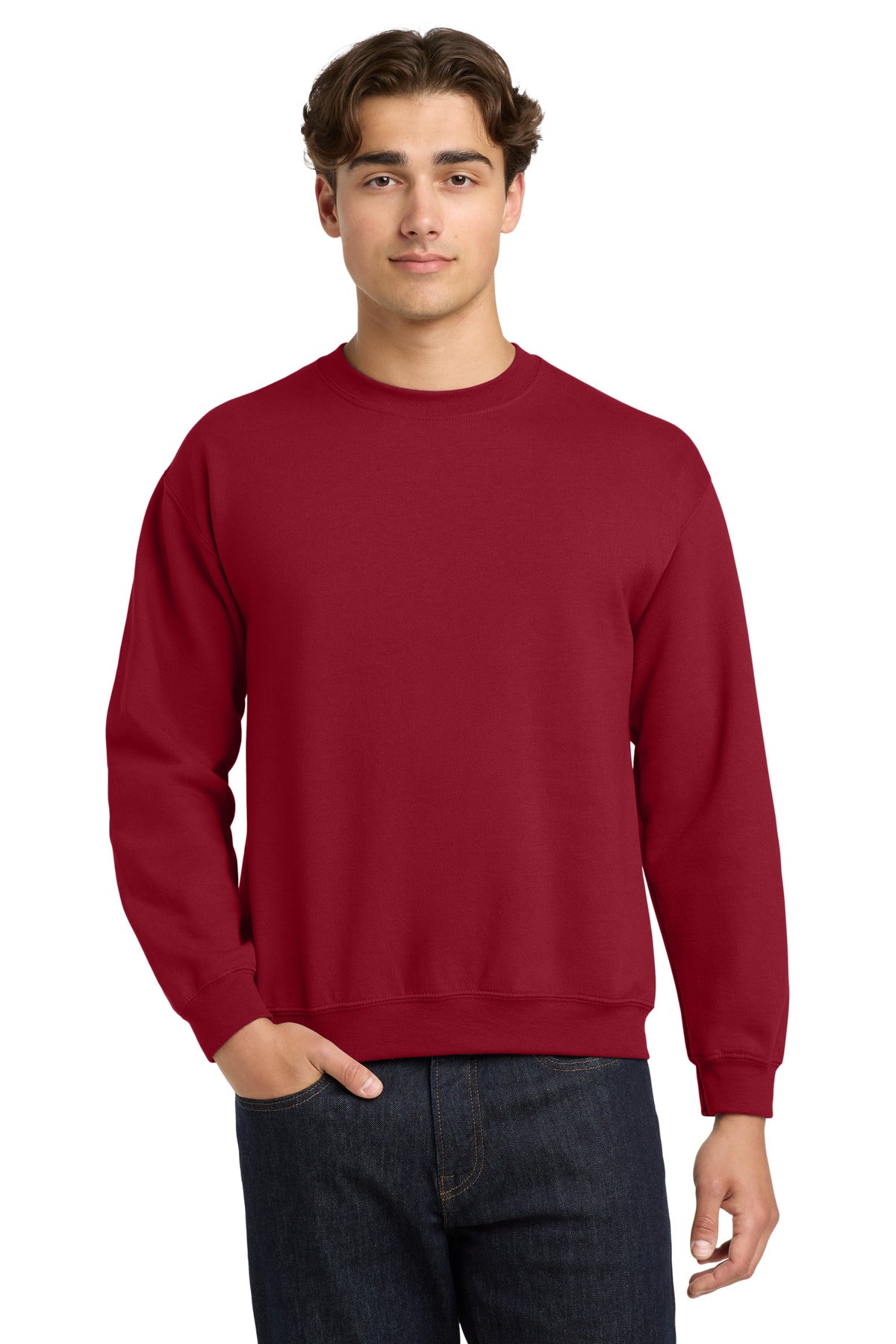 Custom Cherry Red Heavy Blend Crewneck 18000, personalized by SanCanDo Swag in Argyle, TX