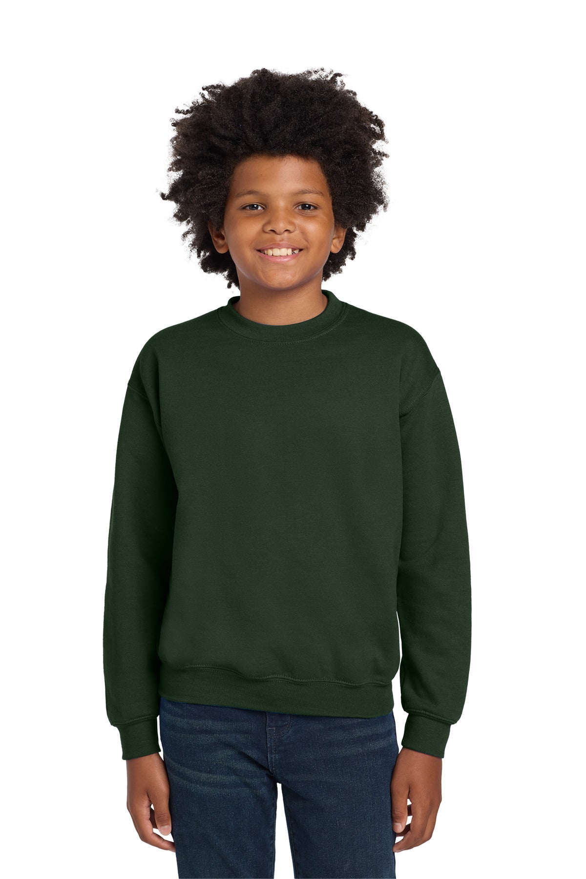 Custom Forest Green Youth Heavy Blend Crewneck 18000B, personalized by SanCanDo Swag in Argyle, TX
