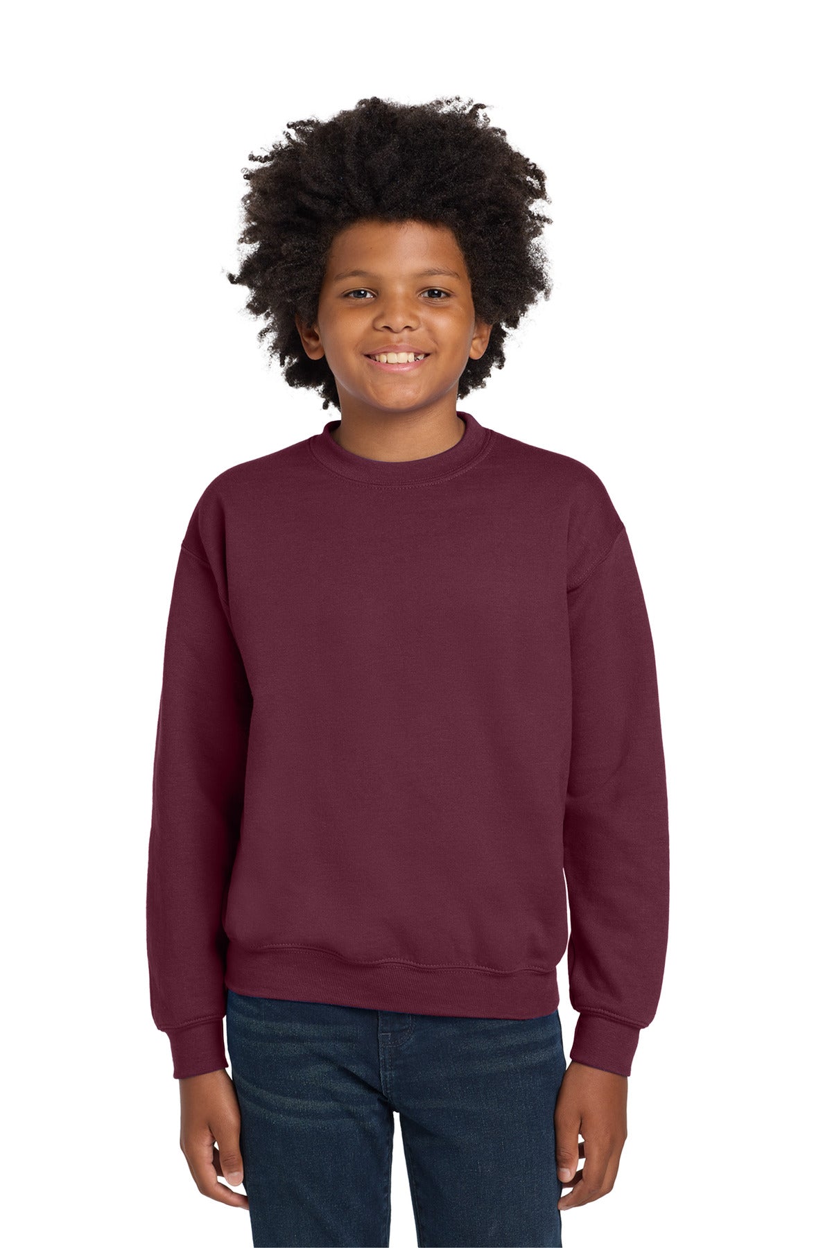 Custom Maroon Youth Heavy Blend Crewneck 18000B, personalized by SanCanDo Swag in Argyle, TX