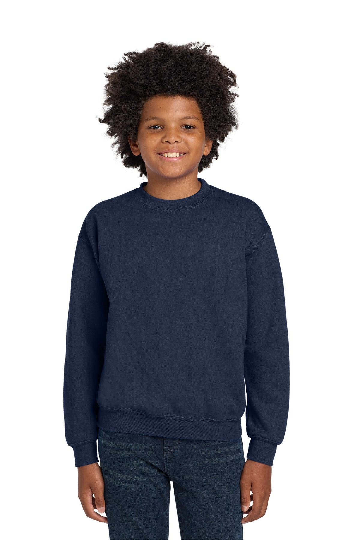 Custom Navy Youth Heavy Blend Crewneck 18000B, personalized by SanCanDo Swag in Argyle, TX
