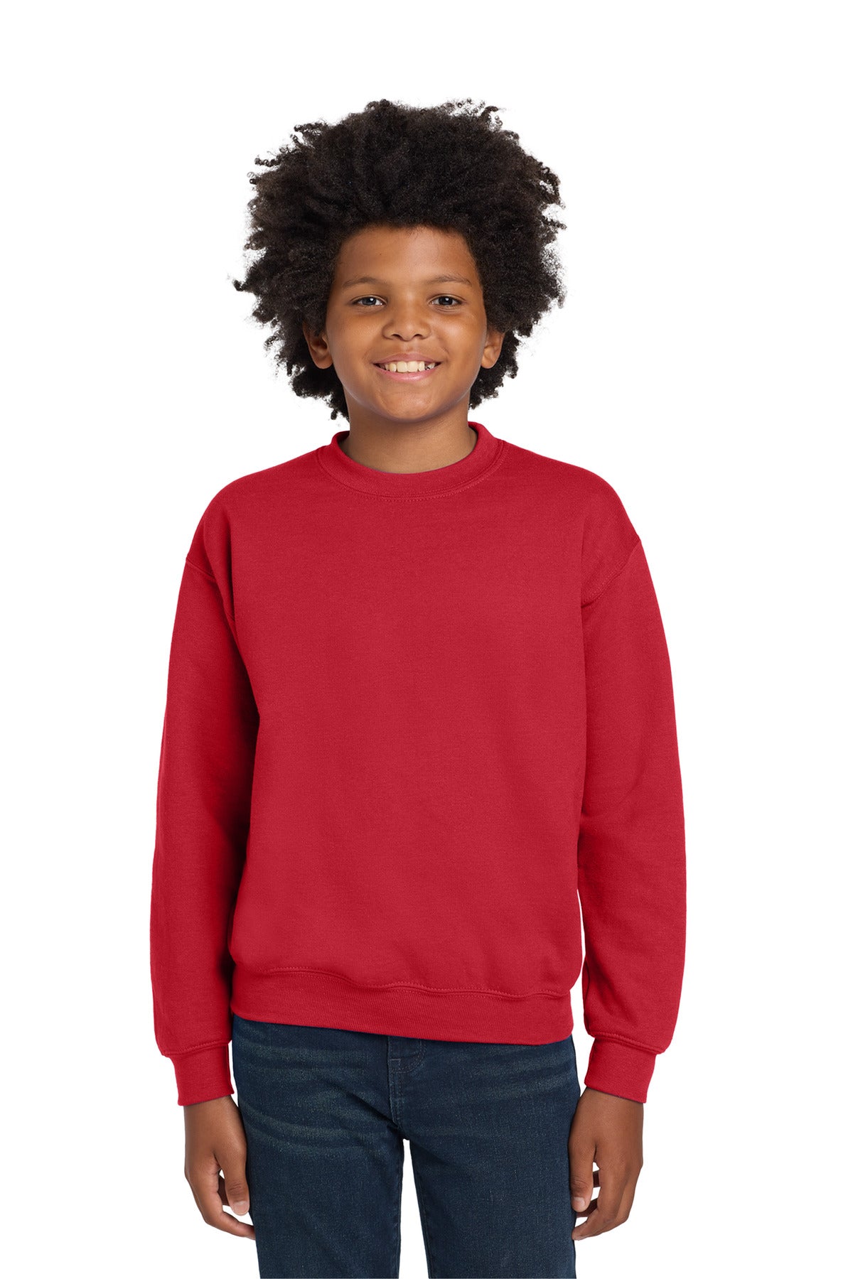 Custom Red Youth Heavy Blend Crewneck 18000B, personalized by SanCanDo Swag in Argyle, TX