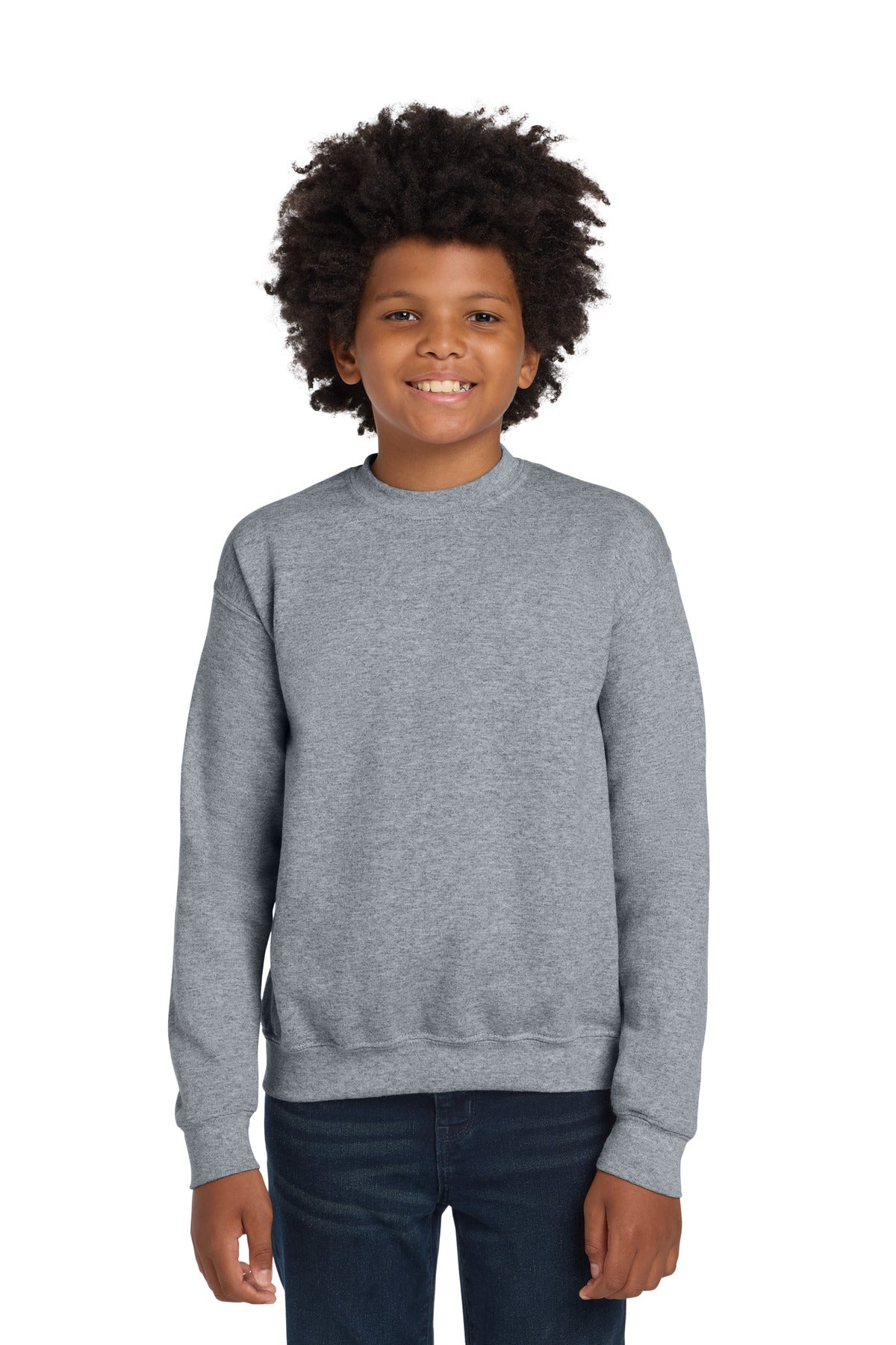 Custom Sport Grey Youth Heavy Blend Crewneck 18000B, personalized by SanCanDo Swag in Argyle, TX