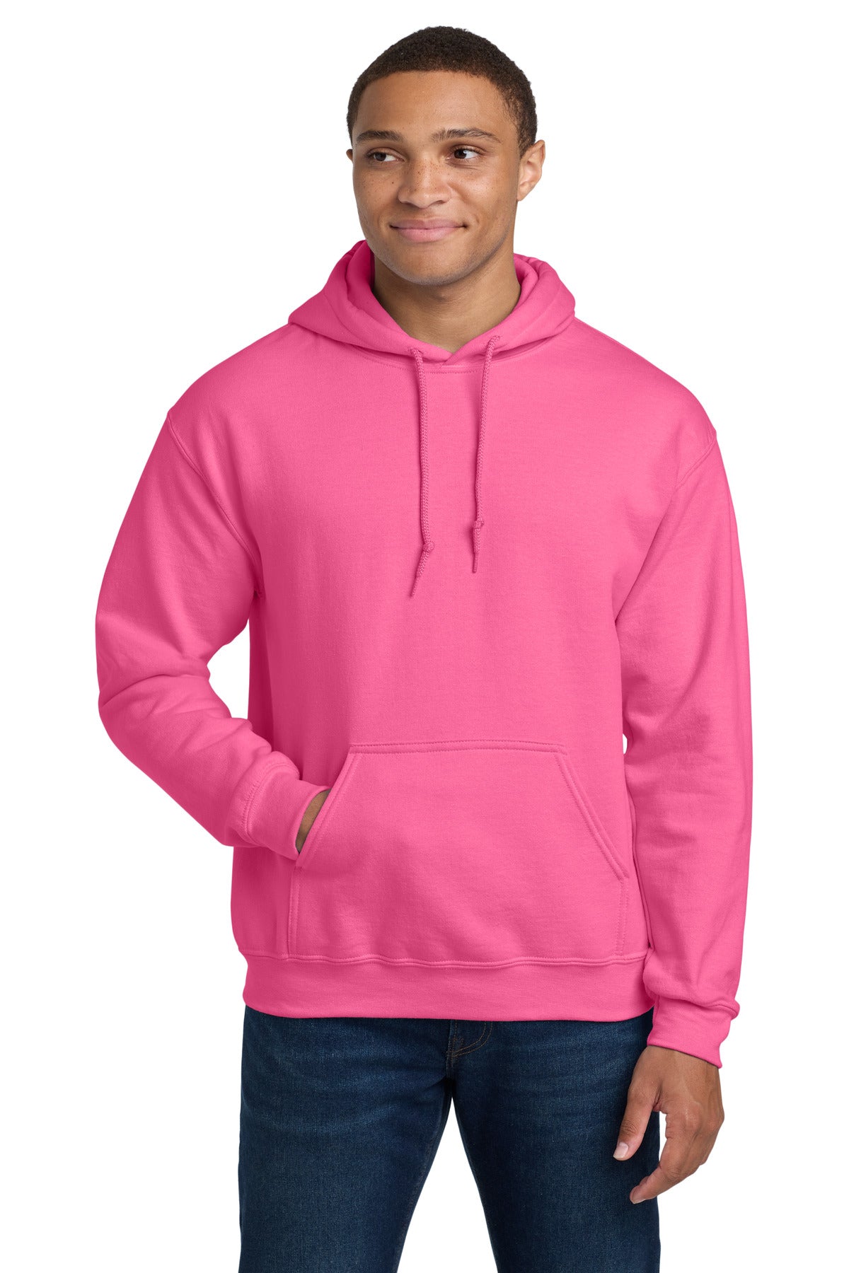 Custom Safety Pink Heavy Blend Hoodie 18500, personalized by SanCanDo Swag in Argyle, TX