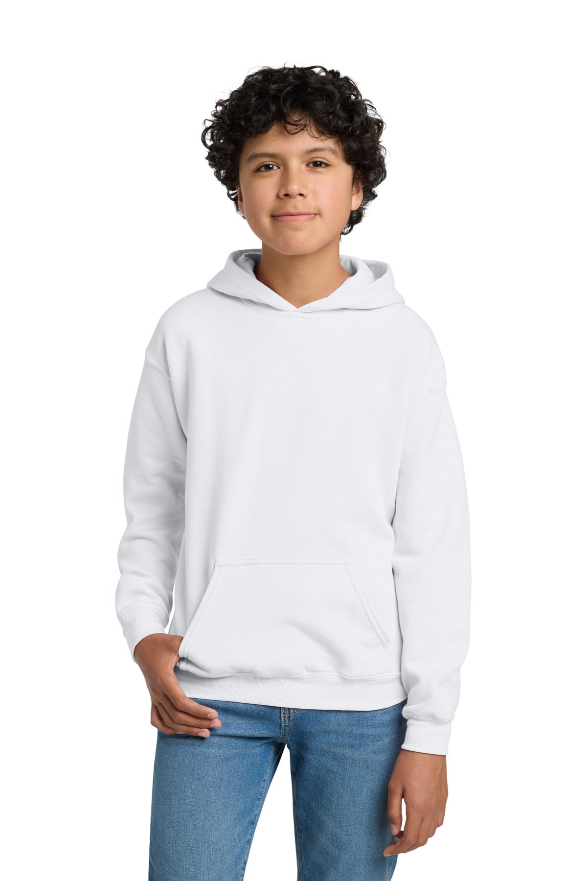 Custom White Youth Heavy Blend Hoodie 18500B, personalized by SanCanDo Swag in Argyle, TX