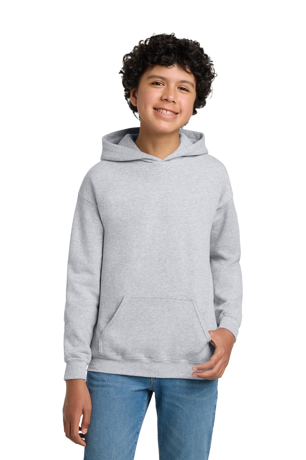 Custom Ash Grey Youth Heavy Blend Hoodie 18500B, personalized by SanCanDo Swag in Argyle, TX