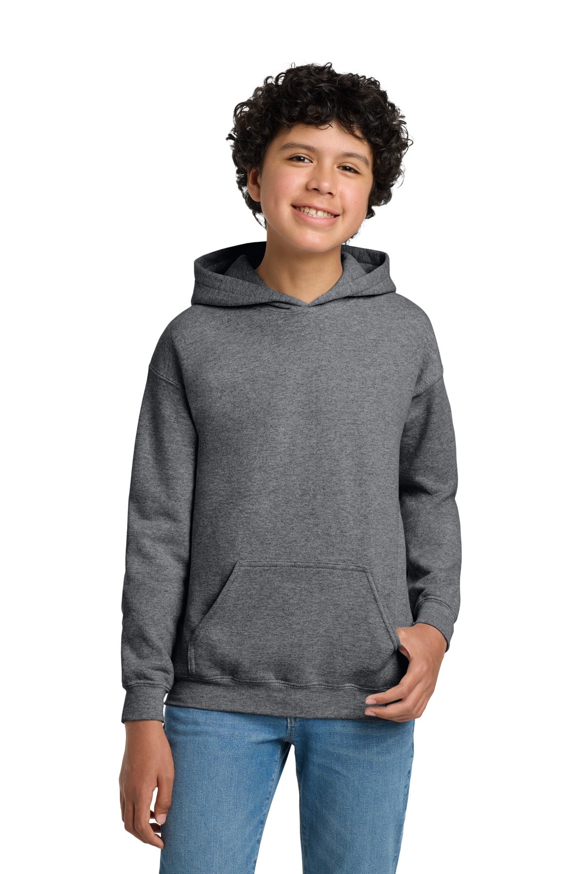 Custom Graphite Heather Youth Heavy Blend Hoodie 18500B, personalized by SanCanDo Swag in Argyle, TX