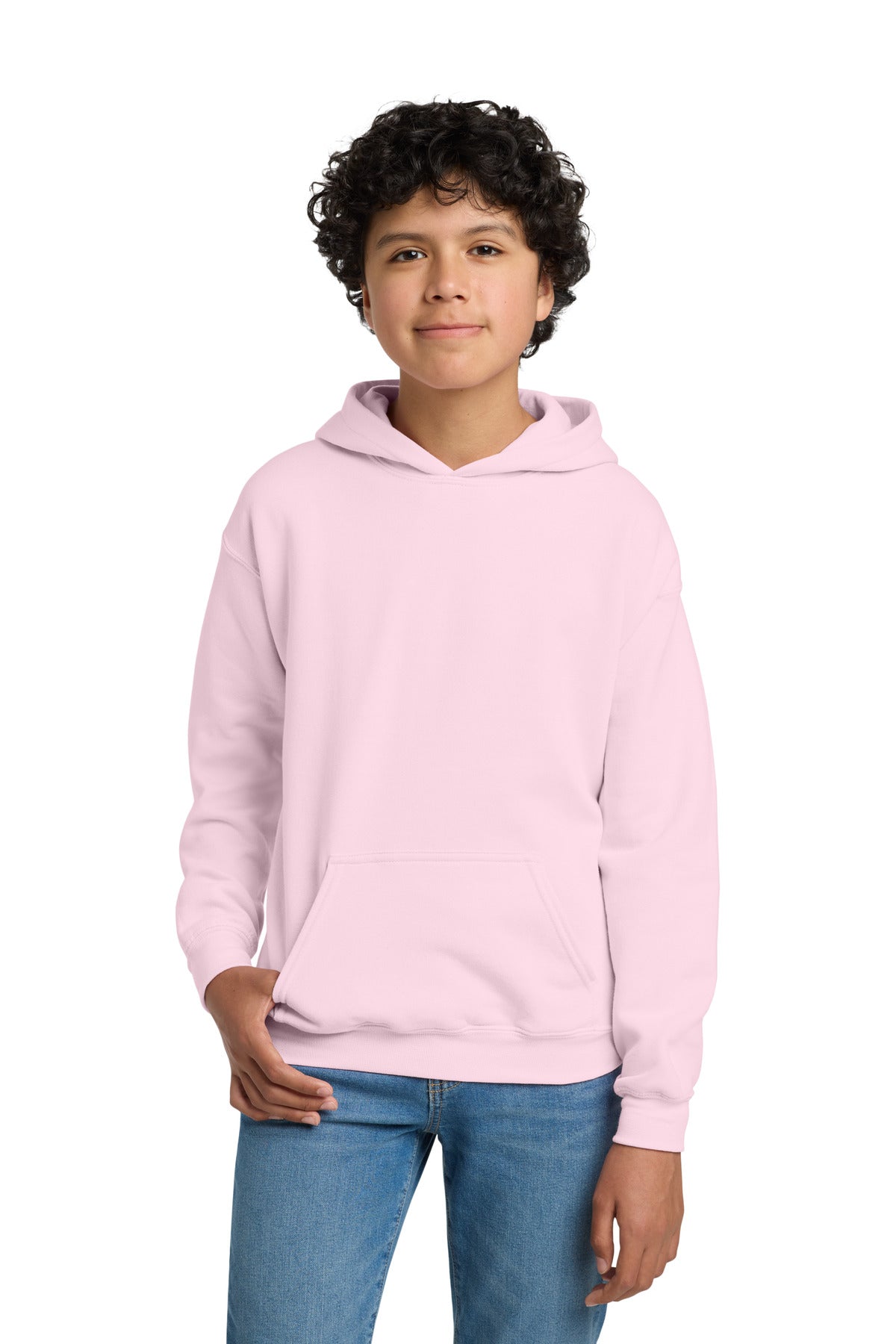 Custom Light Pink Youth Heavy Blend Hoodie 18500B, personalized by SanCanDo Swag in Argyle, TX