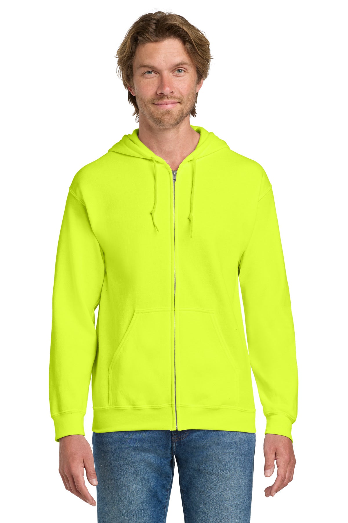 Custom Safety Green Heavy Blend Full-Zip Hoodie 18600, personalized by SanCanDo Swag in Argyle, TX
