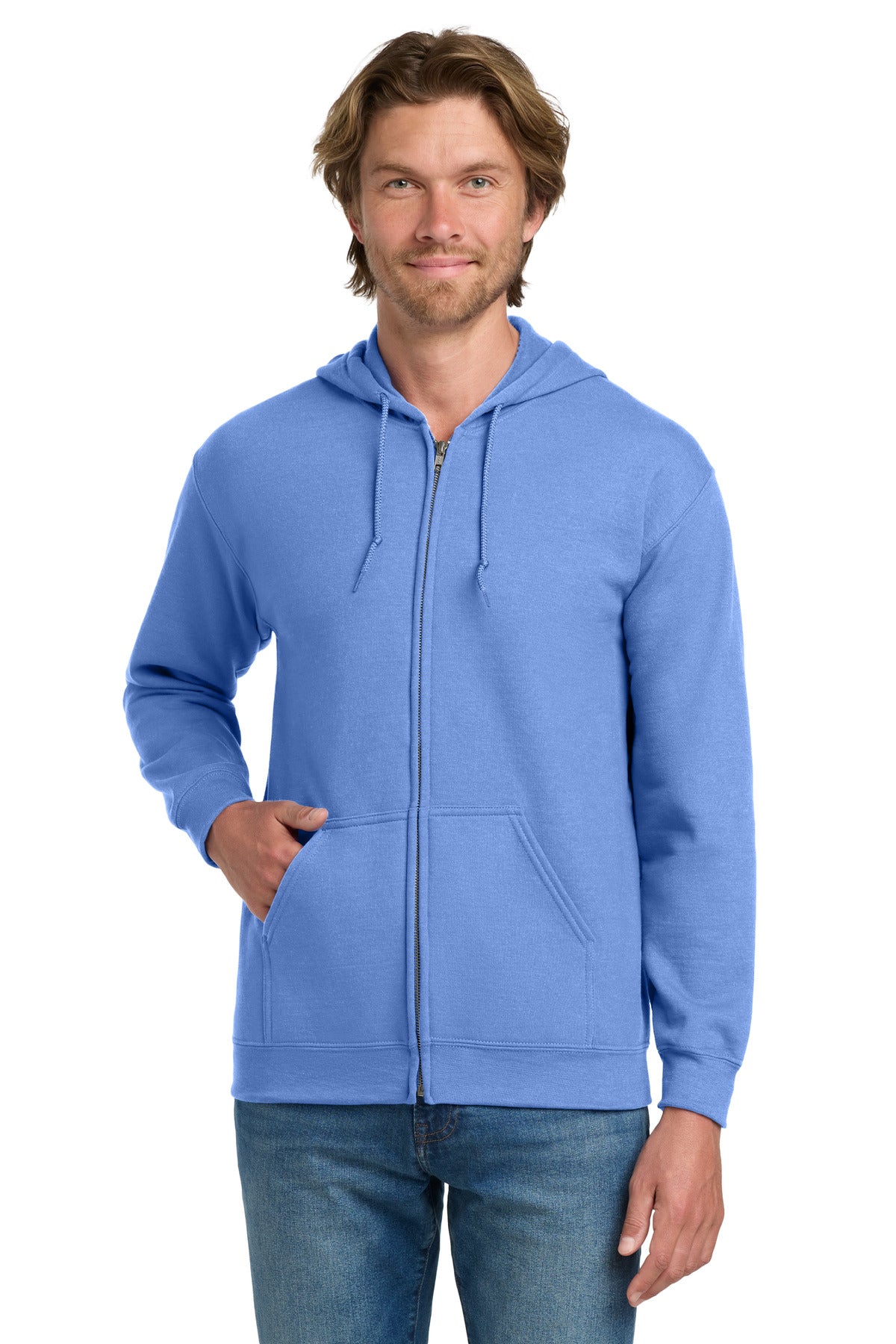 Custom Carolina Blue Heavy Blend Full-Zip Hoodie 18600, personalized by SanCanDo Swag in Argyle, TX