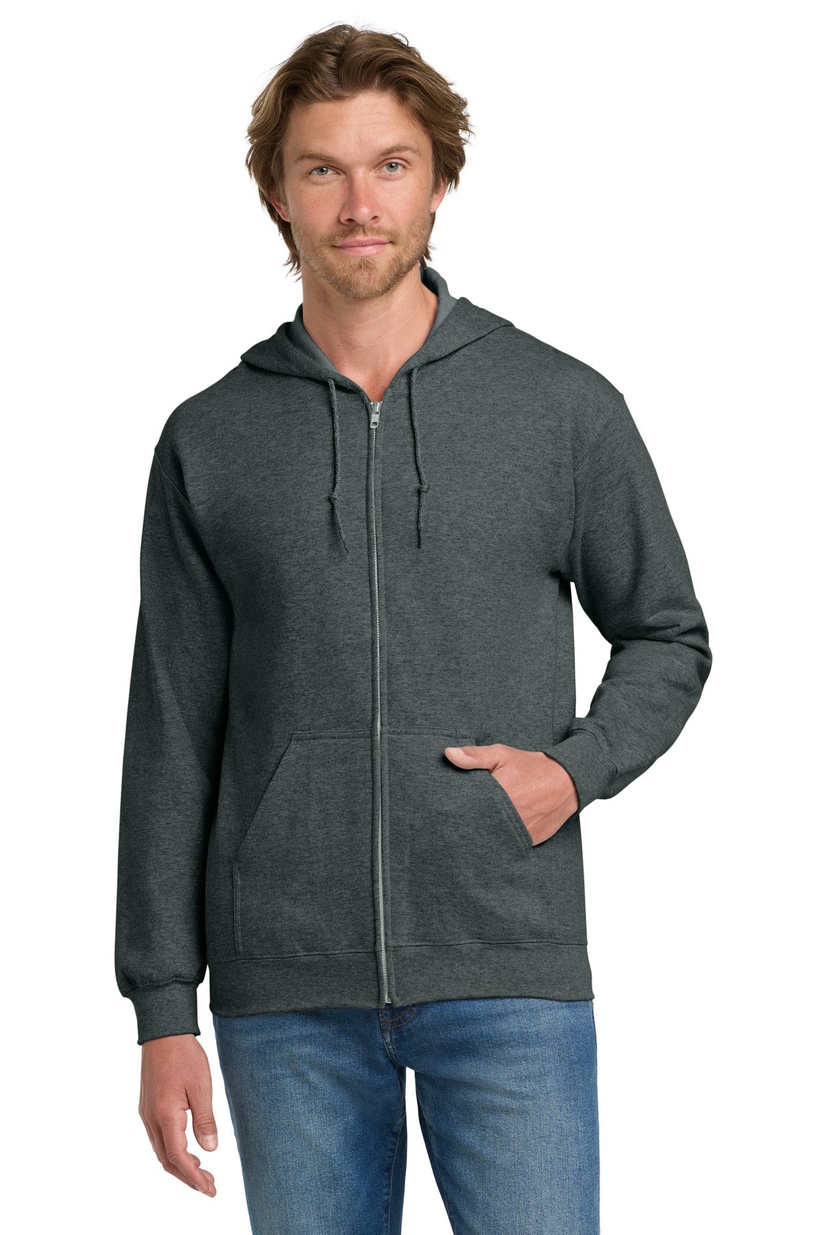 Custom Dark Heather Grey Heavy Blend Full-Zip Hoodie 18600, personalized by SanCanDo Swag in Argyle, TX