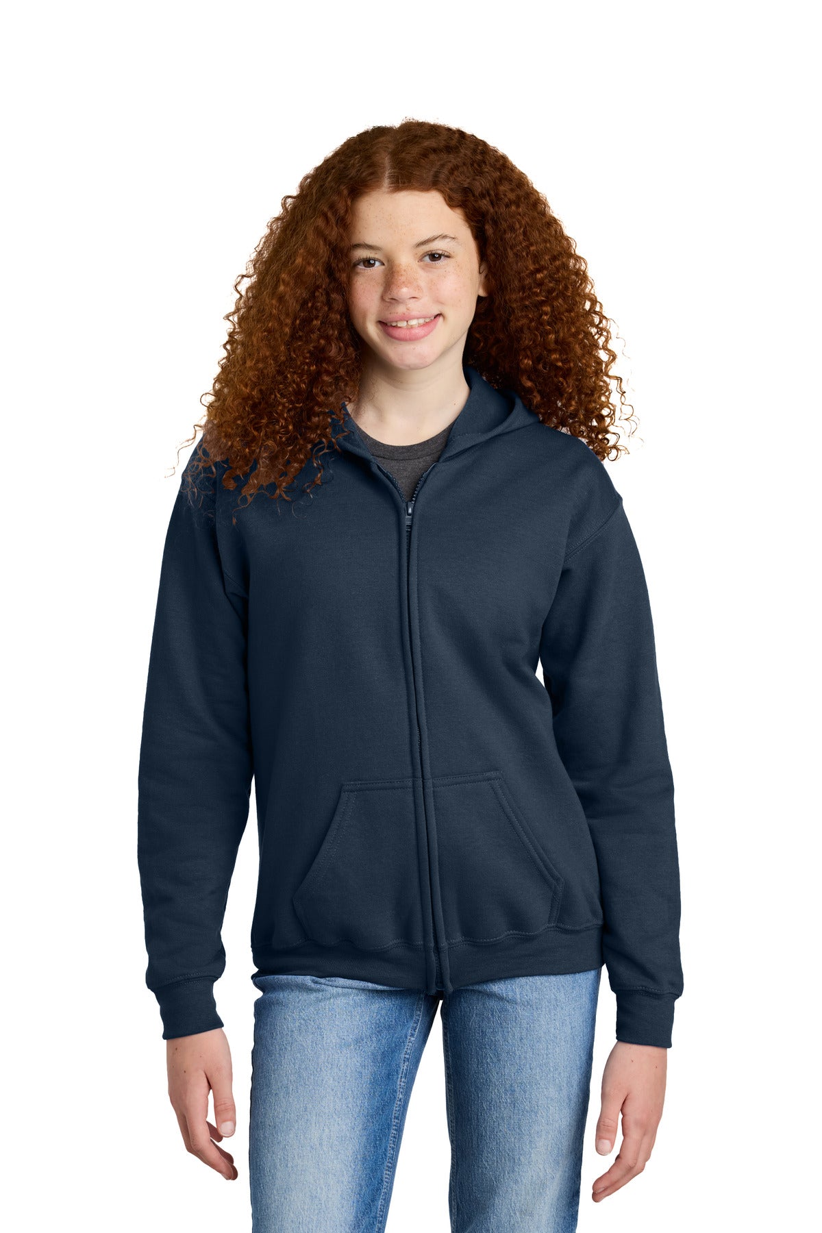 Custom Navy Youth Heavy Blend Full-Zip Hoodie 18600B, personalized by SanCanDo Swag in Argyle, TX
