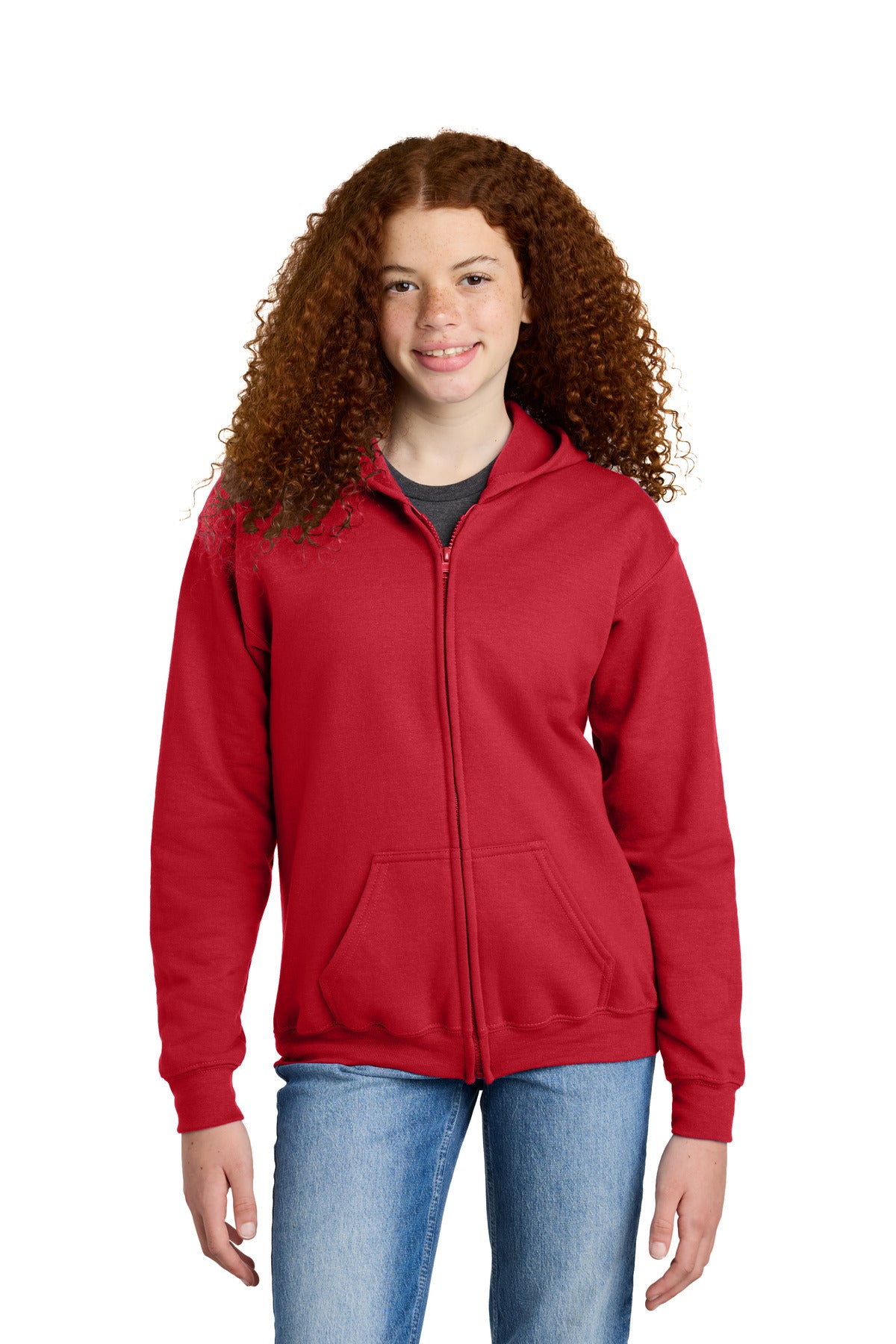 Custom Red Youth Heavy Blend Full-Zip Hoodie 18600B, personalized by SanCanDo Swag in Argyle, TX
