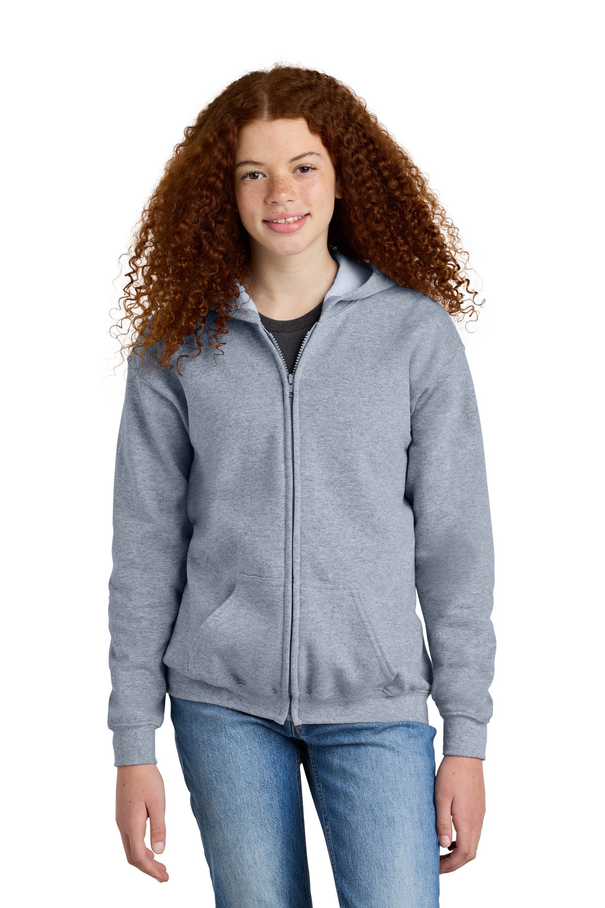Custom Sport Grey Youth Heavy Blend Full-Zip Hoodie 18600B, personalized by SanCanDo Swag in Argyle, TX
