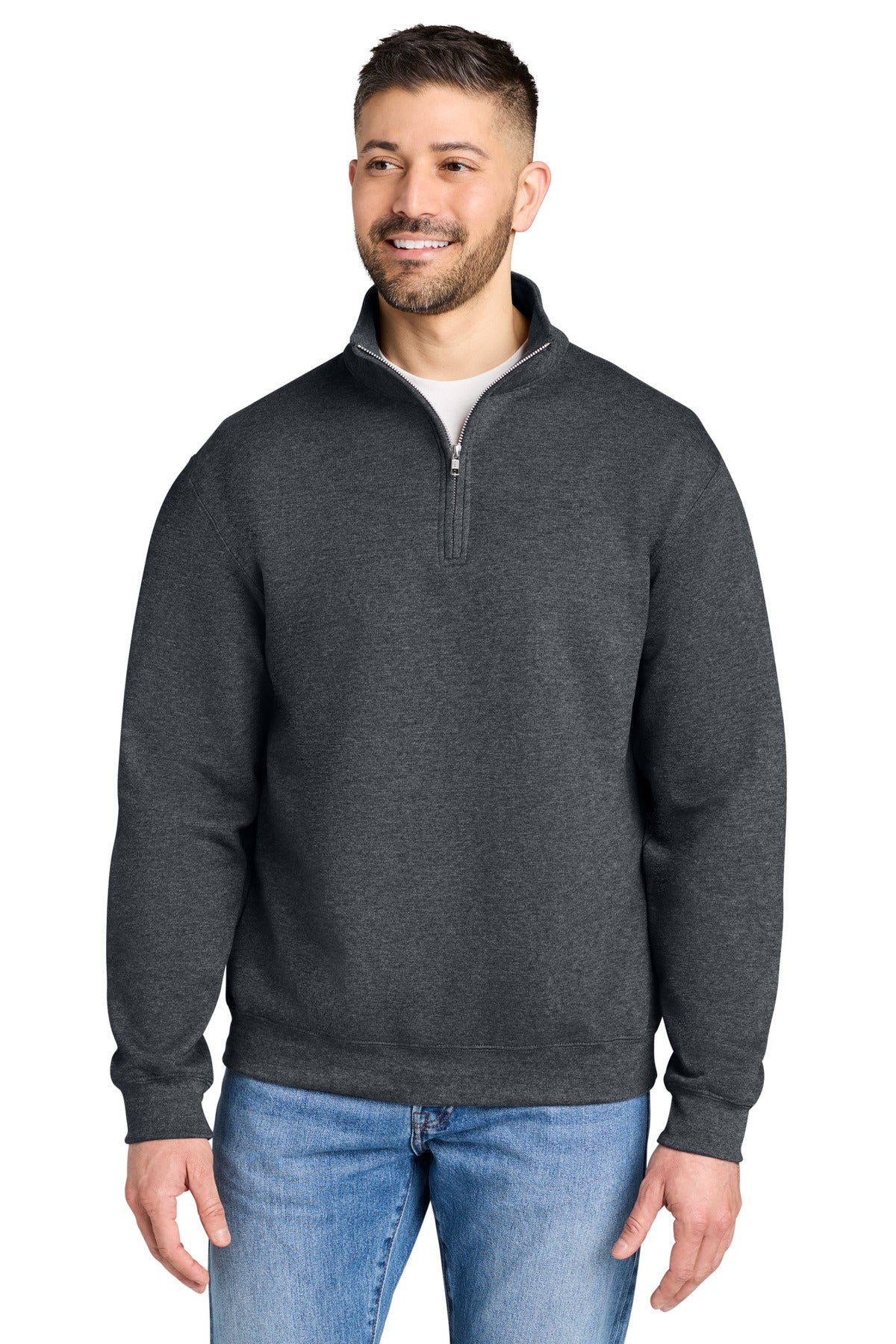 Custom Dark Heather Heavy Blend 1/4-Zip Sweatshirt 18810, personalized by SanCanDo Swag in Argyle, TX
