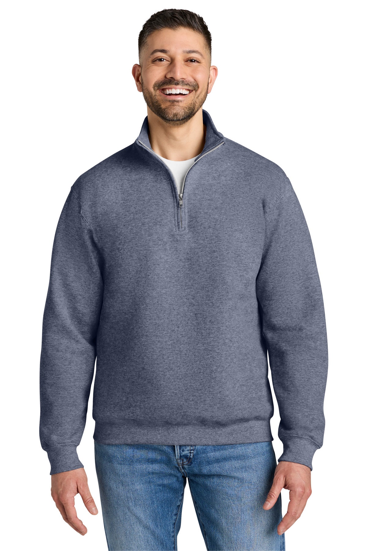 Custom Heather Dark Navy Heavy Blend 1/4-Zip Sweatshirt 18810, personalized by SanCanDo Swag in Argyle, TX