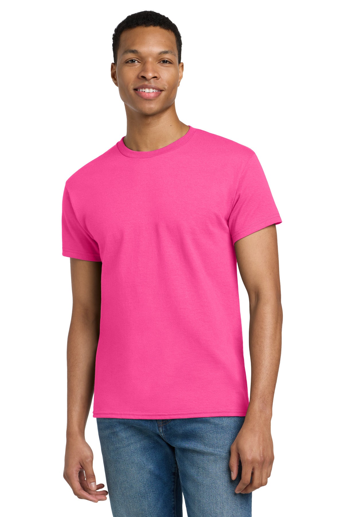 Custom Safety Pink Ultra Cotton Cotton Tee 2000, personalized by SanCanDo Swag in Argyle, TX