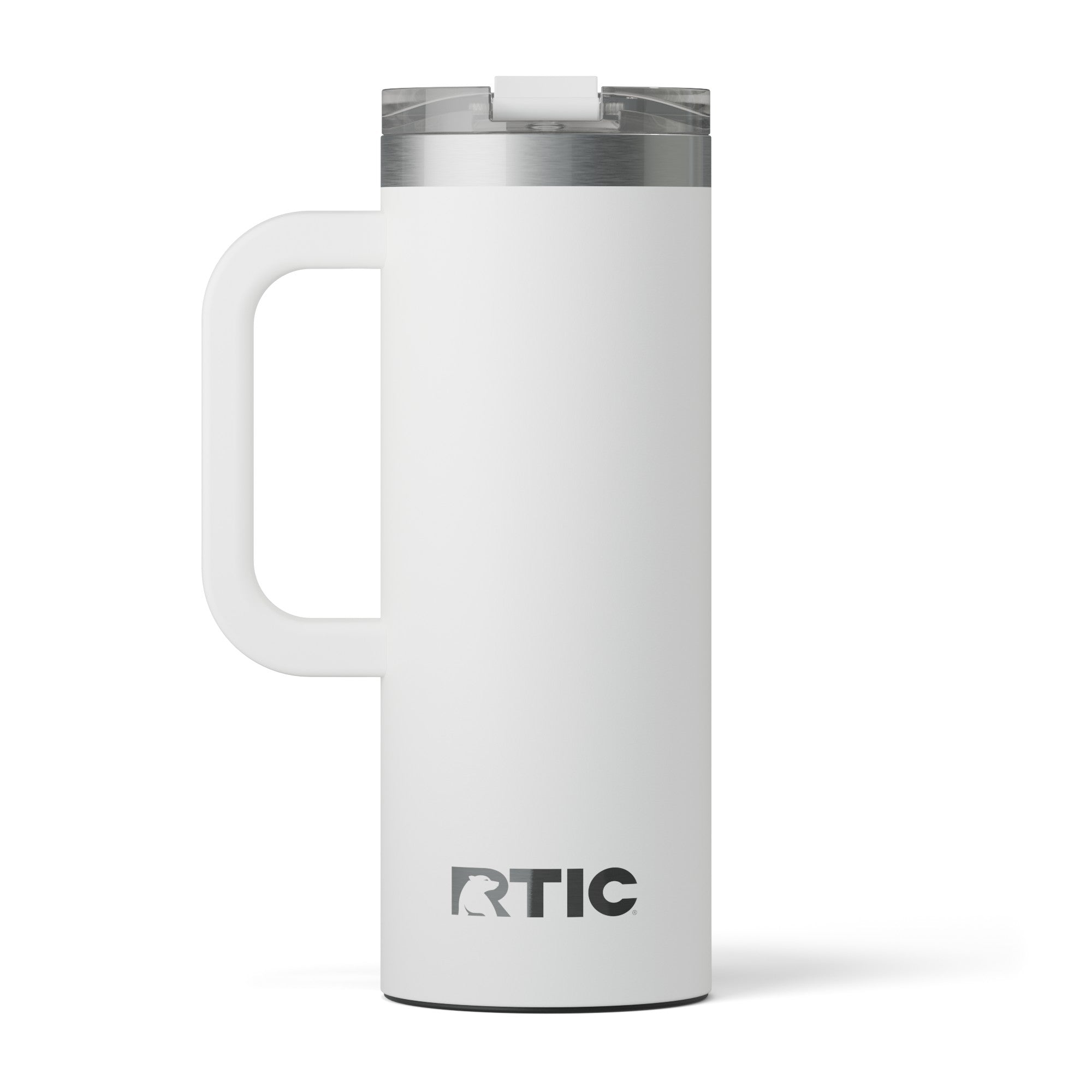 Custom White RTIC 20 oz Road Trip Travel Mug, personalized by SanCanDo Swag in Argyle, TX
