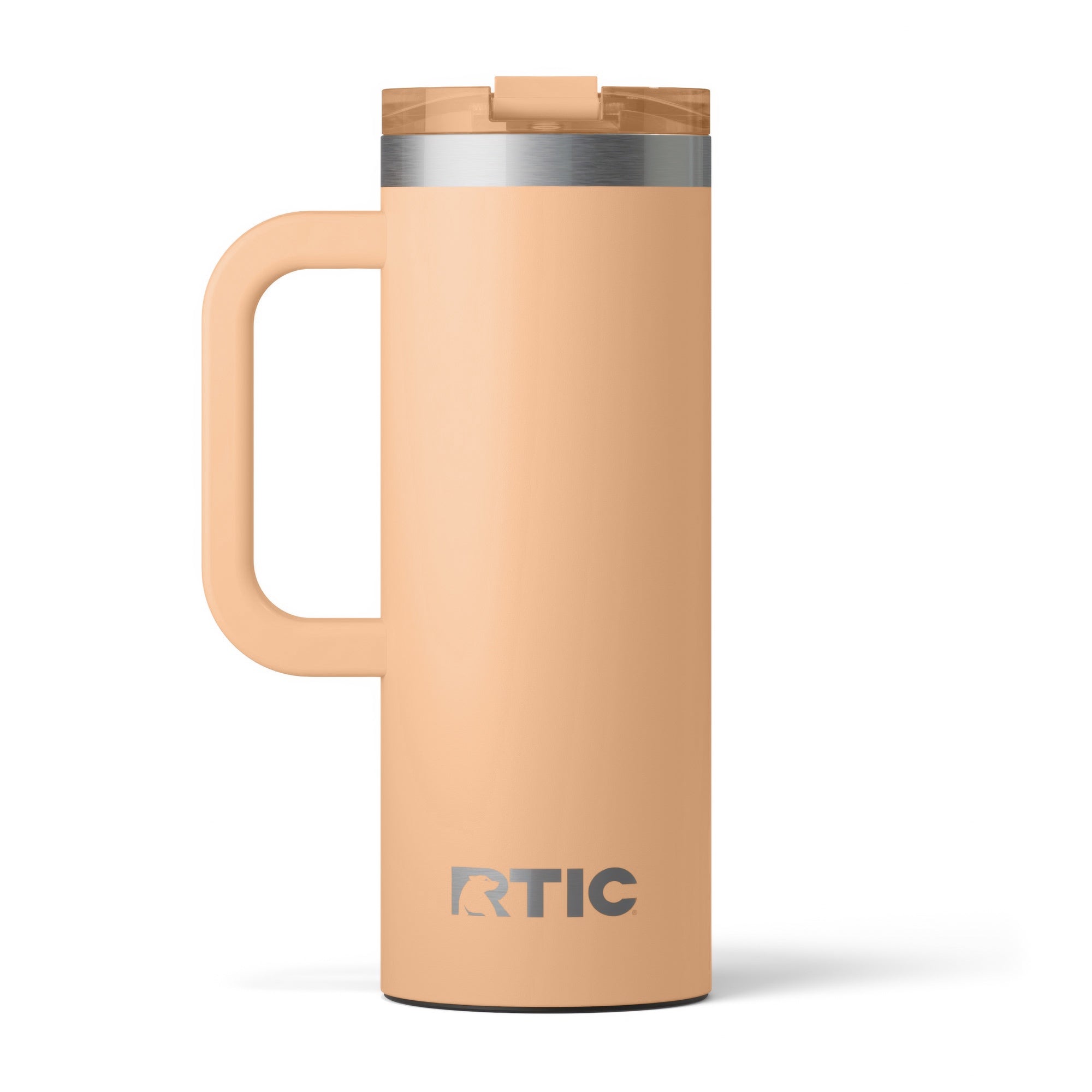 Custom Peach Tea RTIC 20 oz Road Trip Travel Mug, personalized by SanCanDo Swag in Argyle, TX