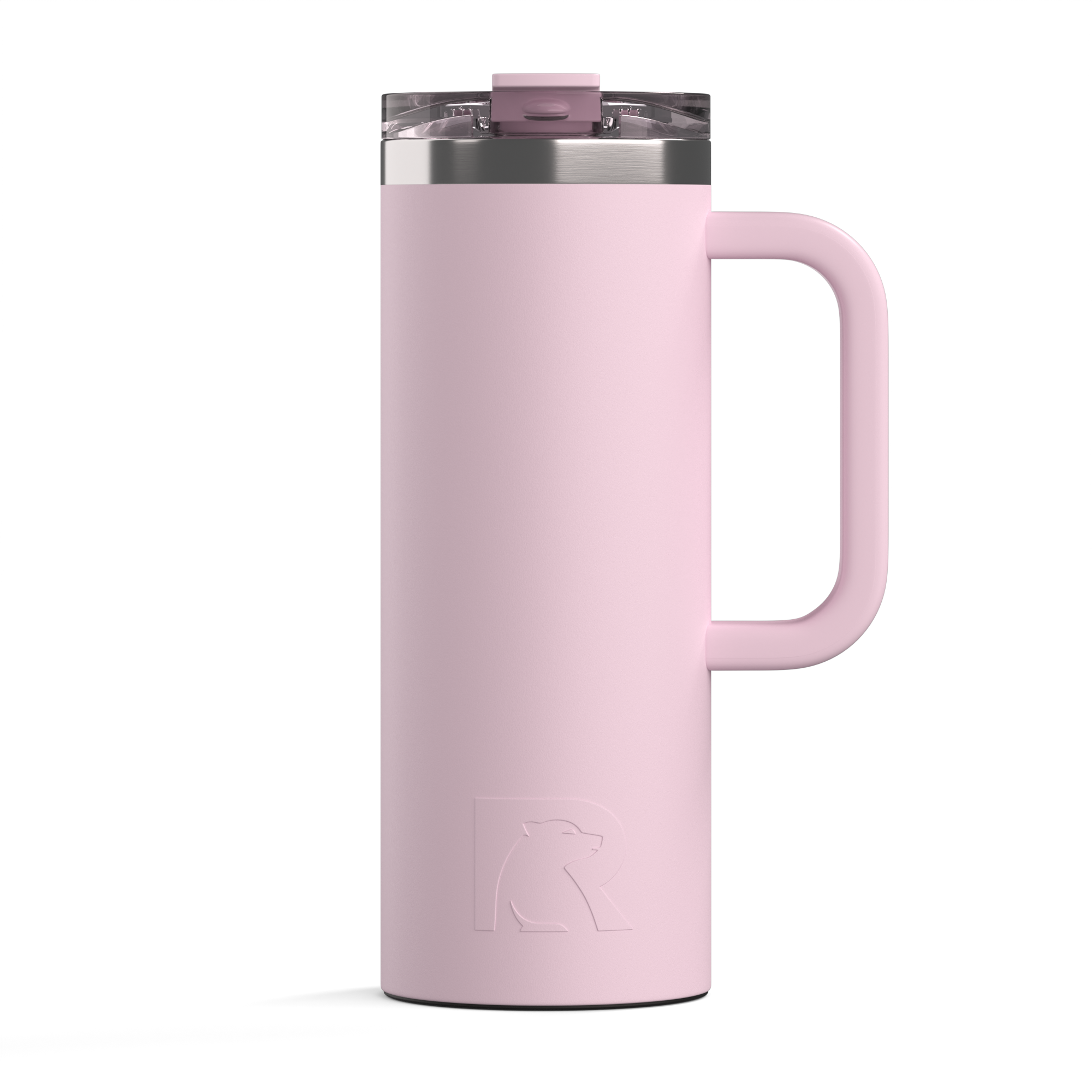 Custom Pale Pink RTIC 20 oz Road Trip Travel Mug, personalized by SanCanDo Swag in Argyle, TX