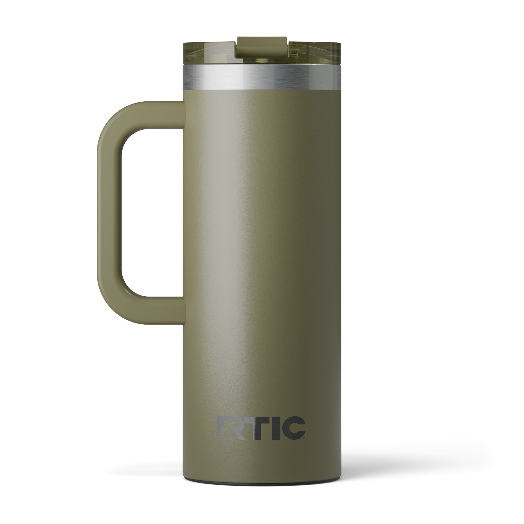 Custom Olive RTIC 20 oz Road Trip Travel Mug, personalized by SanCanDo Swag in Argyle, TX
