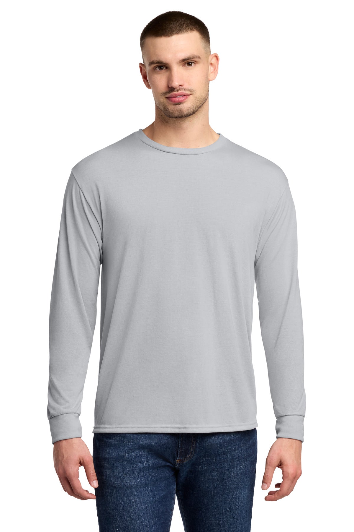 Custom Silver Dri-Power 100% Polyester Long Sleeve Tee 21LS, personalized by SanCanDo Swag in Argyle, TX
