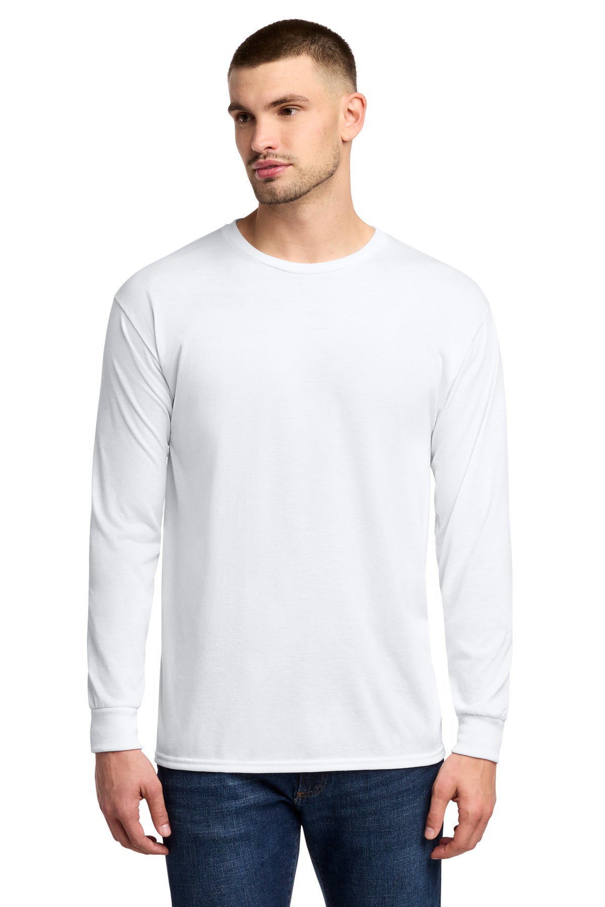 Custom White Dri-Power 100% Polyester Long Sleeve Tee 21LS, personalized by SanCanDo Swag in Argyle, TX