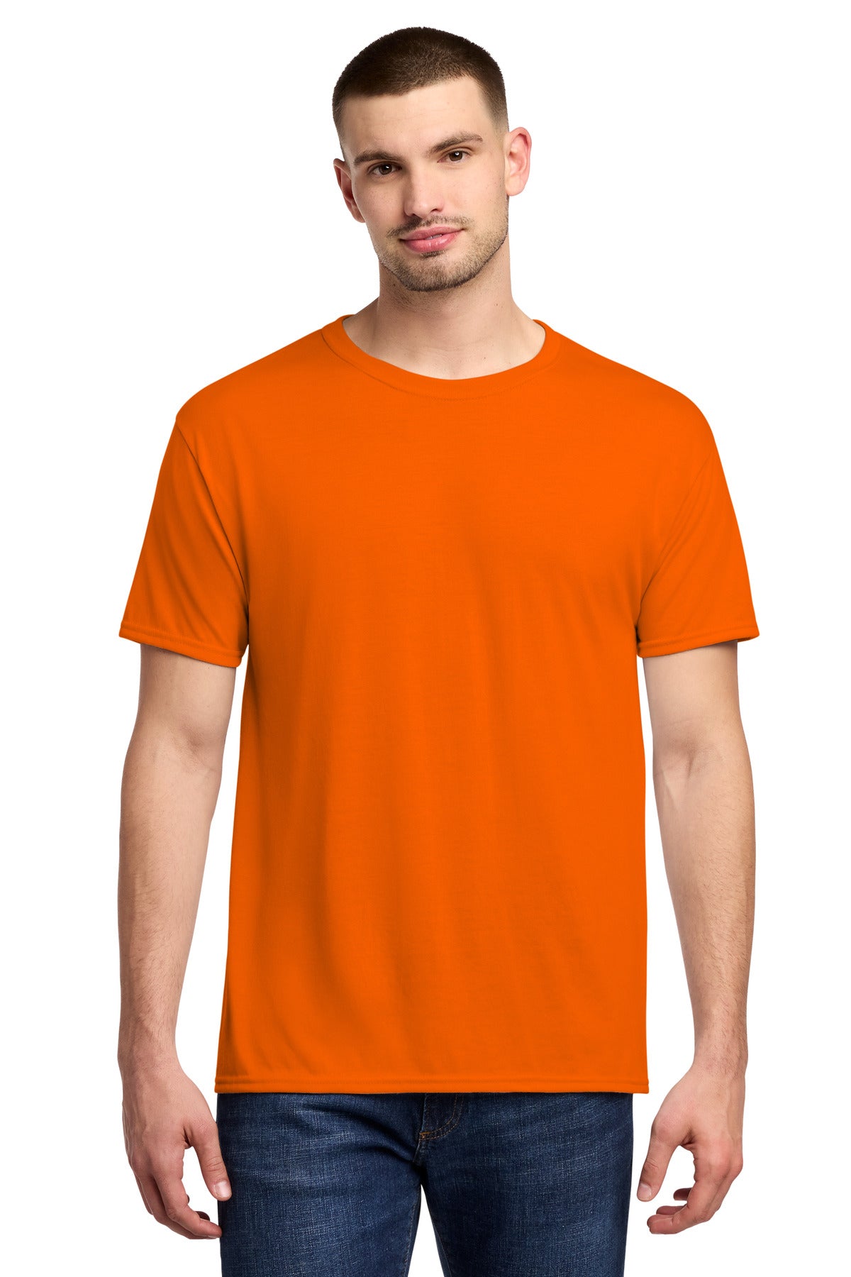 Custom Safety Orange Dri-Power 100% Polyester Tee 21M, personalized by SanCanDo Swag in Argyle, TX