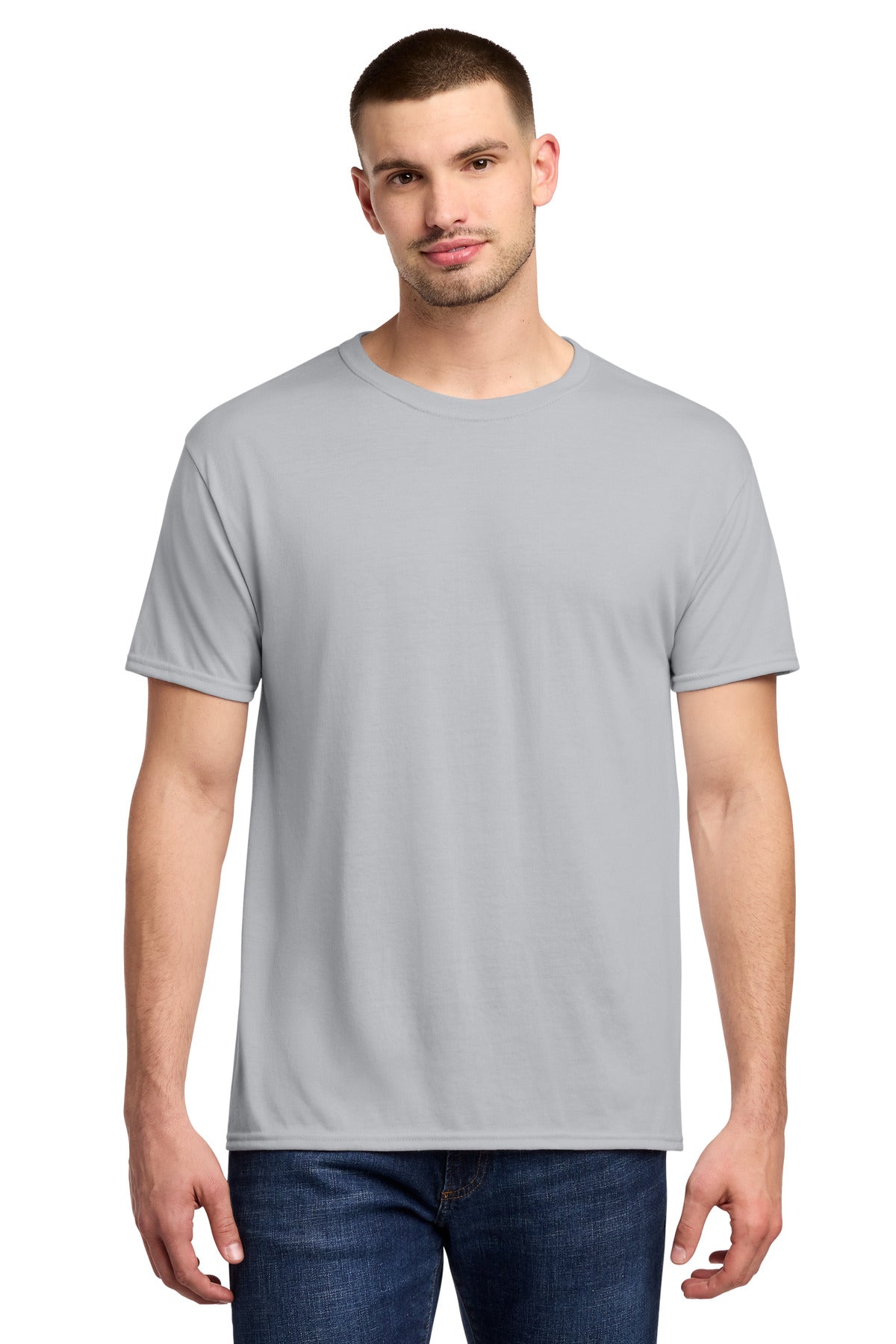Custom Silver Dri-Power 100% Polyester Tee 21M, personalized by SanCanDo Swag in Argyle, TX