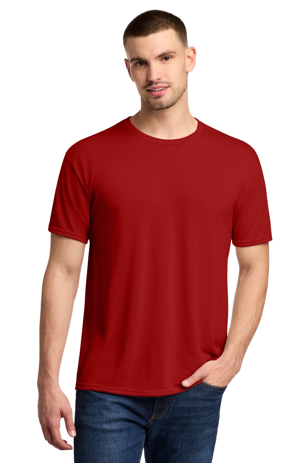 Custom True Red Dri-Power 100% Polyester Tee 21M, personalized by SanCanDo Swag in Argyle, TX