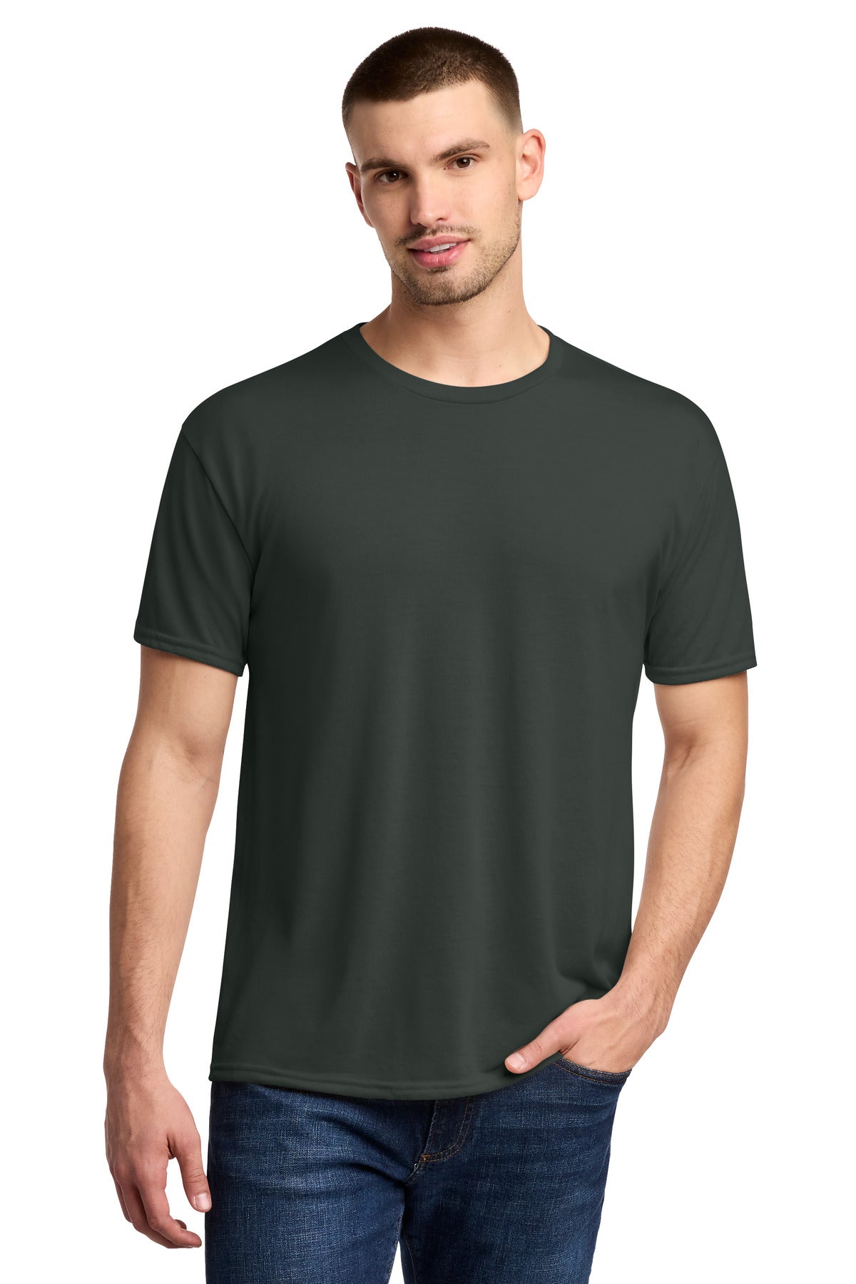 Custom Charcoal Grey Dri-Power 100% Polyester Tee 21M, personalized by SanCanDo Swag in Argyle, TX
