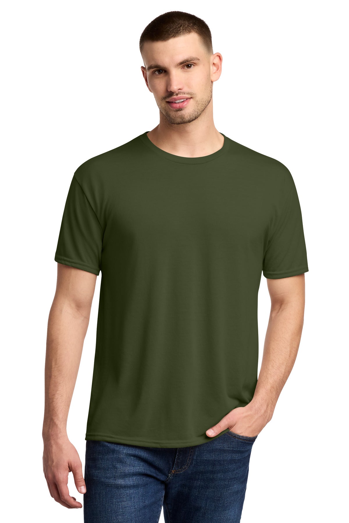 Custom Military Green Dri-Power 100% Polyester Tee 21M, personalized by SanCanDo Swag in Argyle, TX