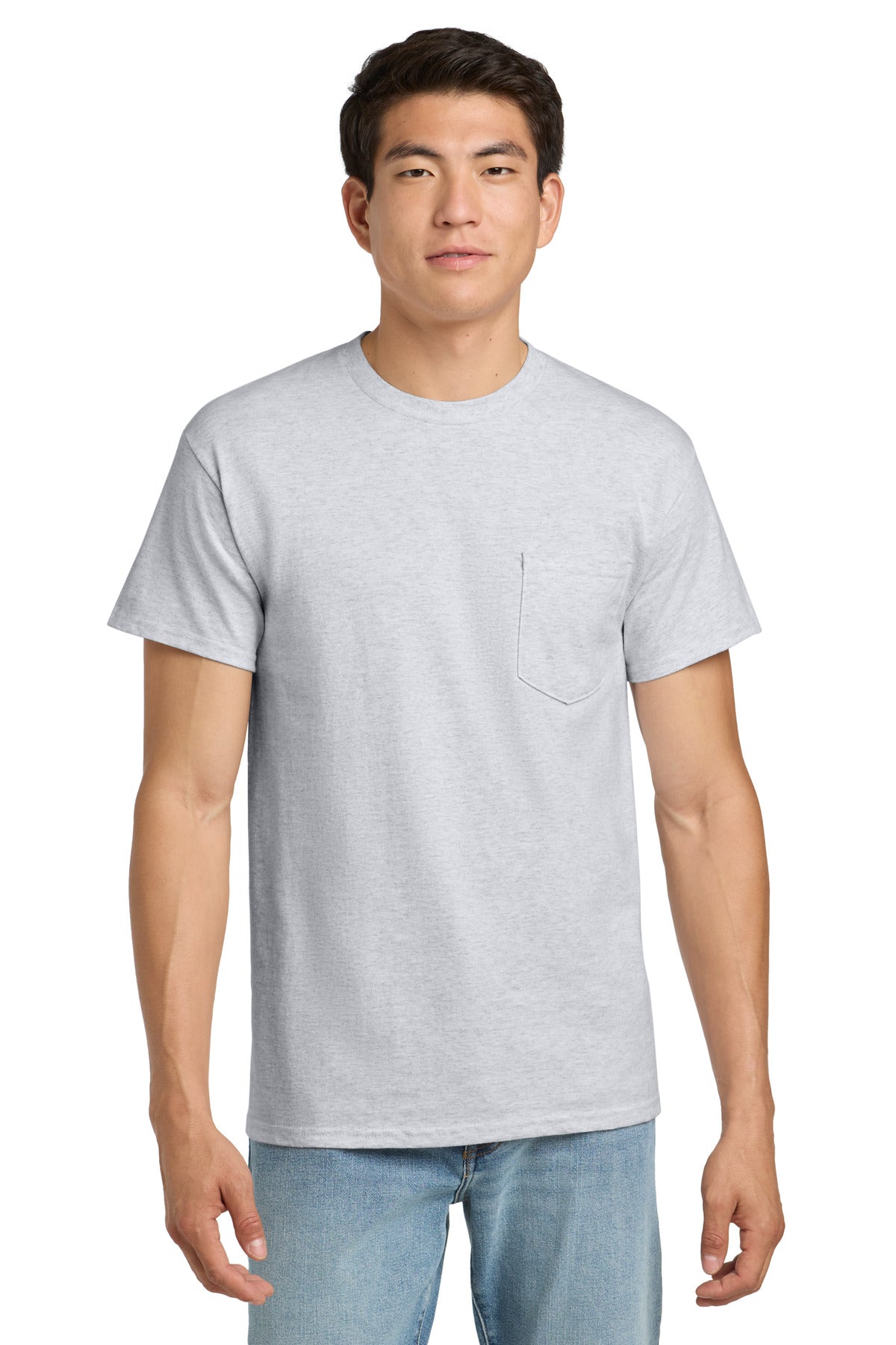 Custom Ash Ultra Cotton Cotton Tee with Pocket 2300, personalized by SanCanDo Swag in Argyle, TX