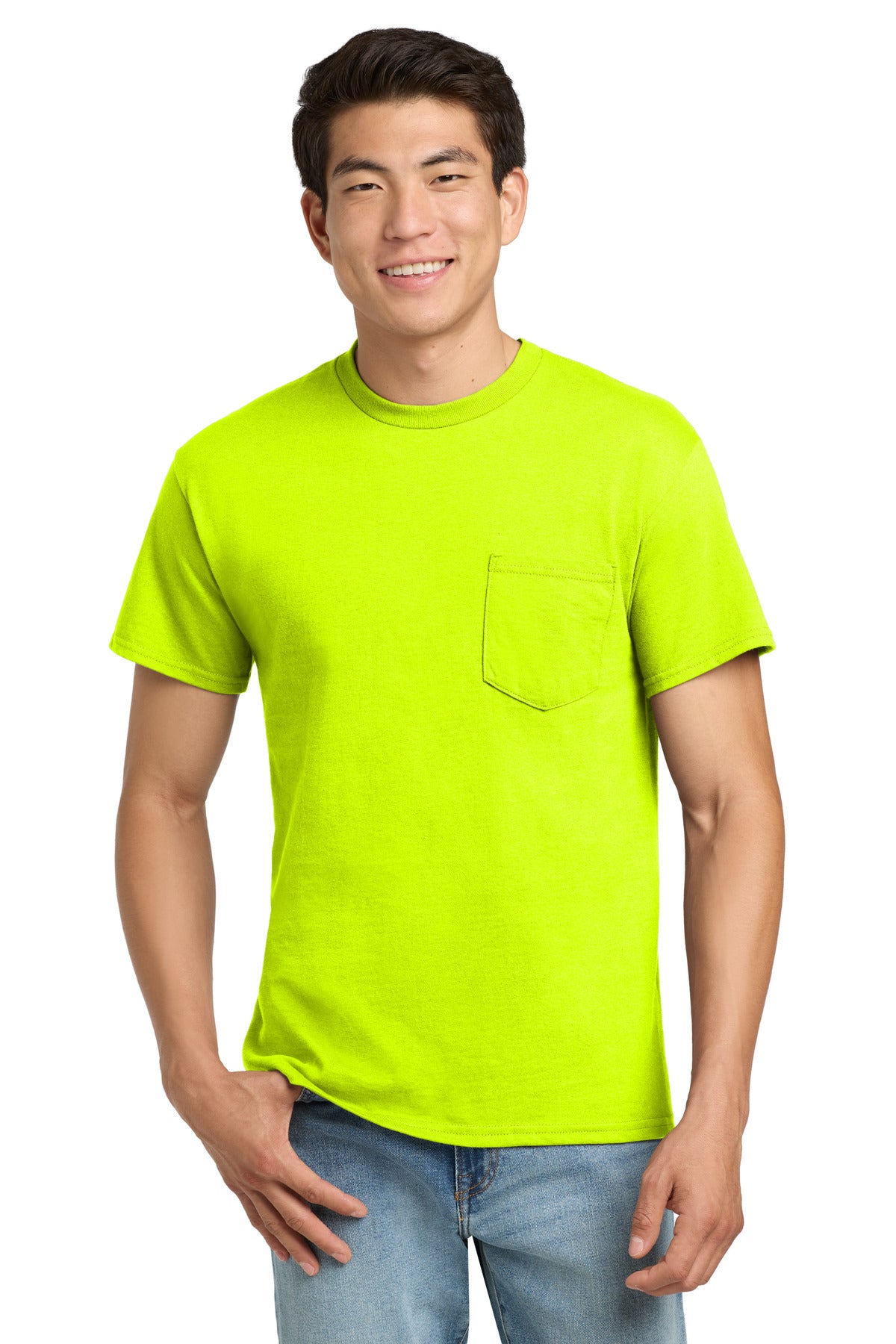 Custom Safety Green Ultra Cotton Cotton Tee with Pocket 2300, personalized by SanCanDo Swag in Argyle, TX