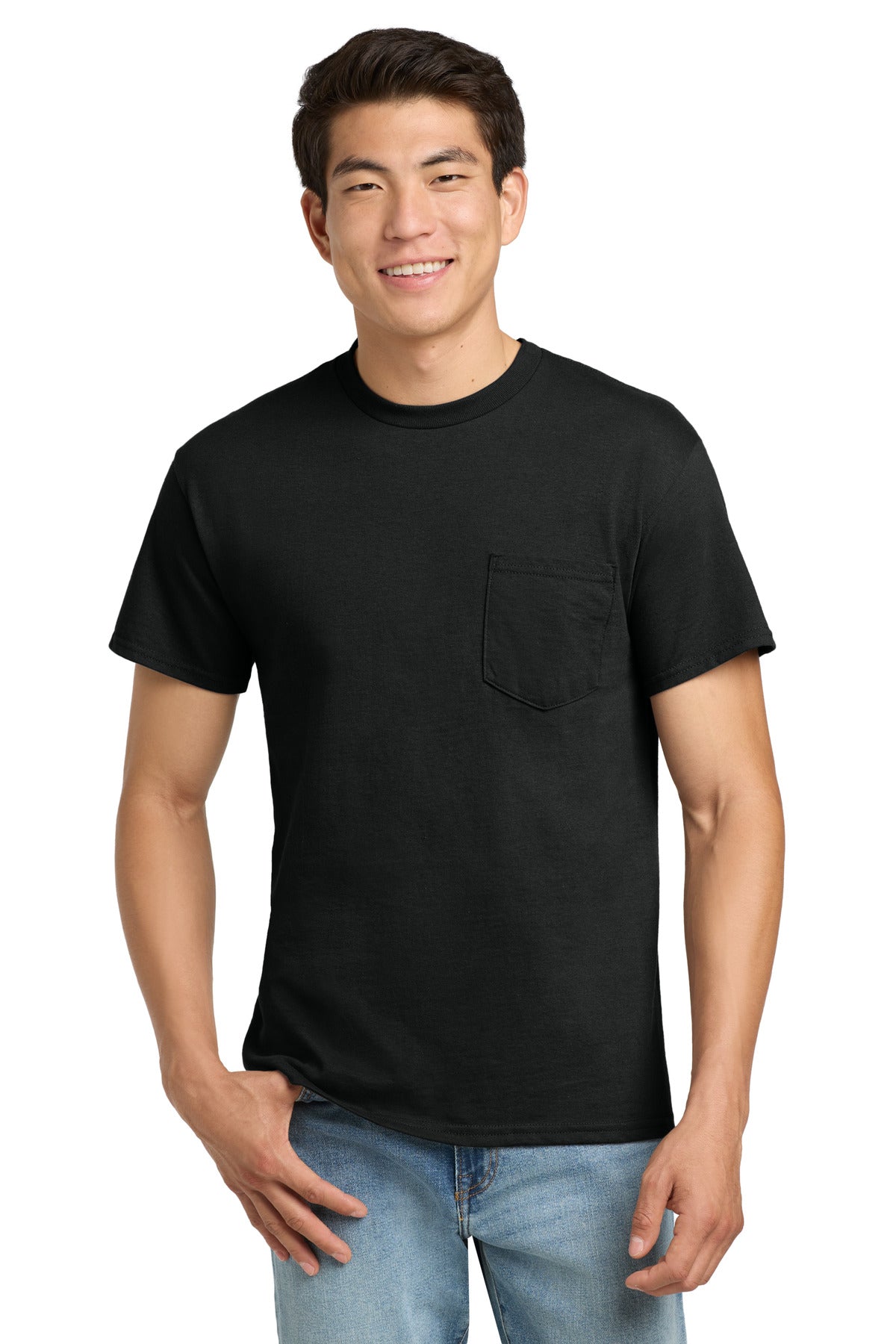Custom Black Ultra Cotton Cotton Tee with Pocket 2300, personalized by SanCanDo Swag in Argyle, TX