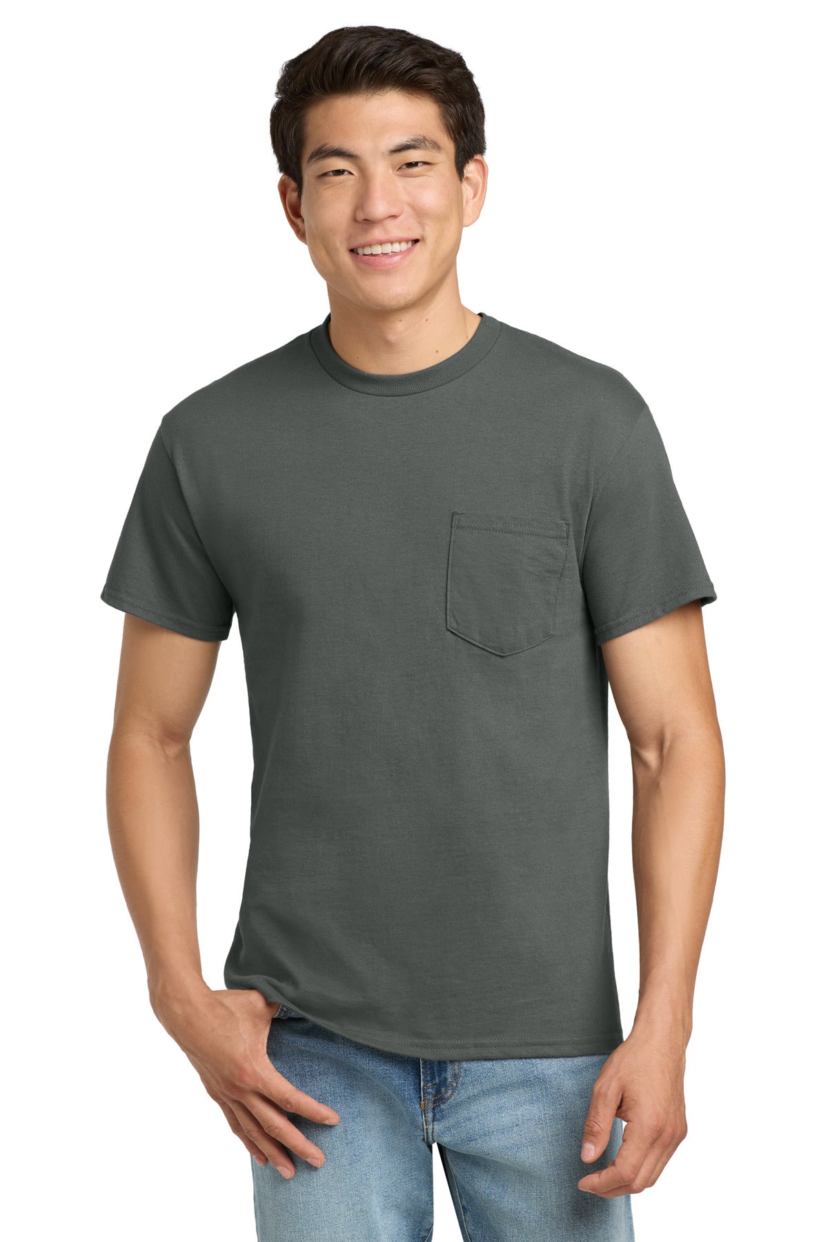 Custom Charcoal Ultra Cotton Cotton Tee with Pocket 2300, personalized by SanCanDo Swag in Argyle, TX